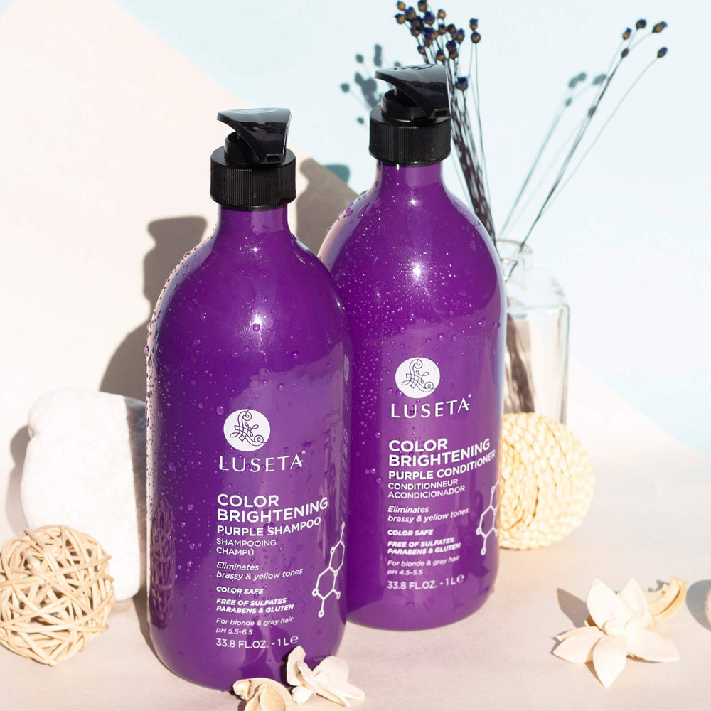 Luseta acondicionador morado frente: envase comunica nutrición suave