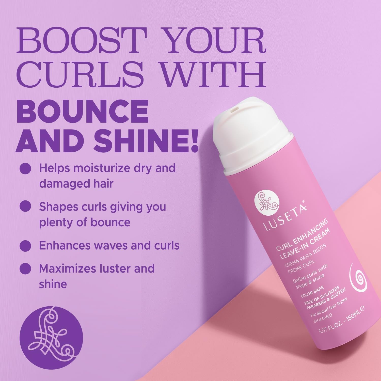 Luseta Crema Definidora de Rizos con textura cremosa que facilita peinado.
