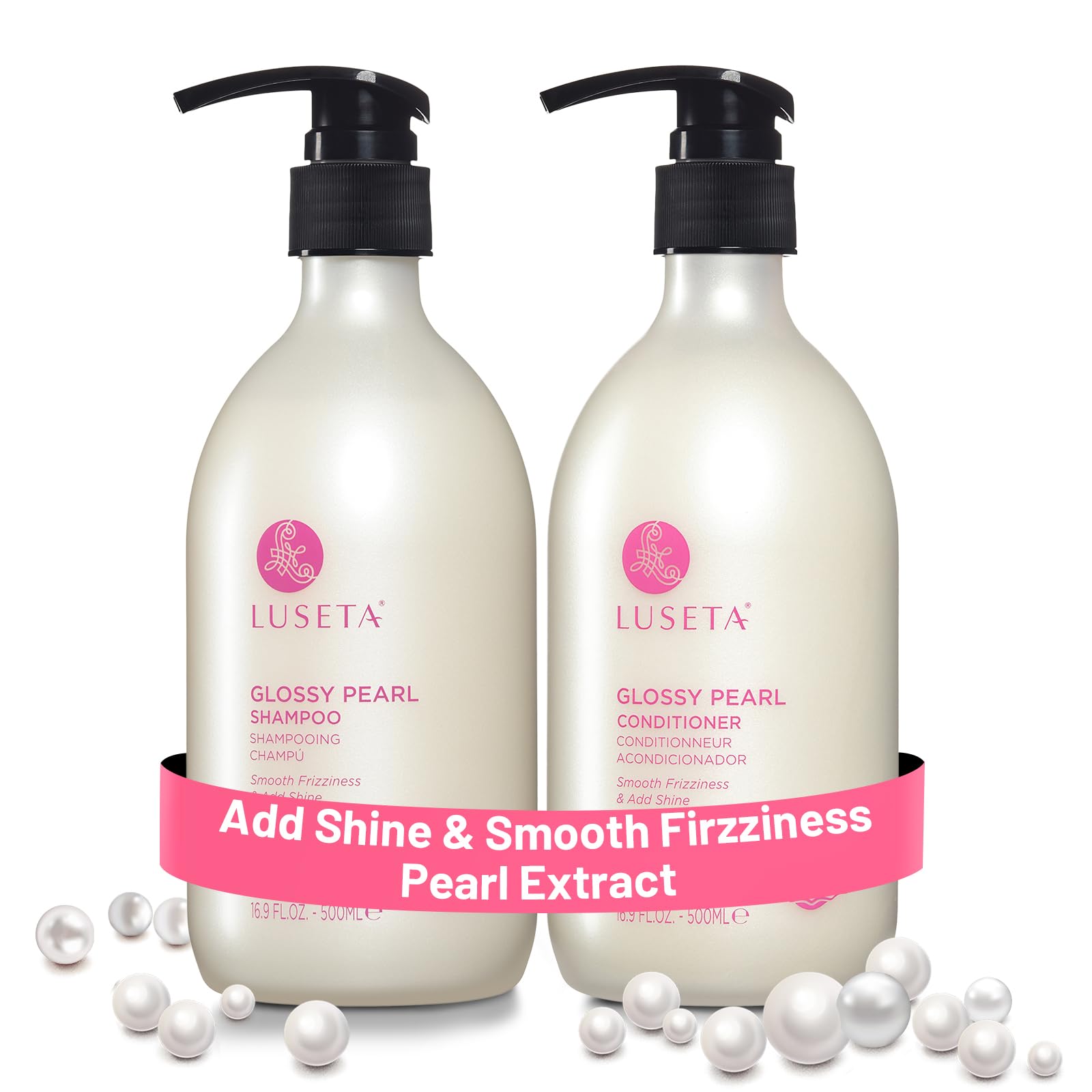 Luseta Glossy Pearl Shampoo en botella, brillo suave para el cabello.