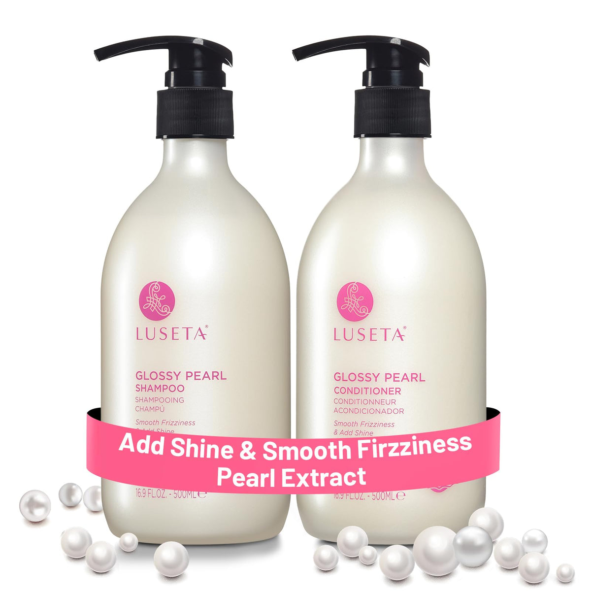 Luseta Glossy Pearl Shampoo en botella, brillo suave para el cabello.