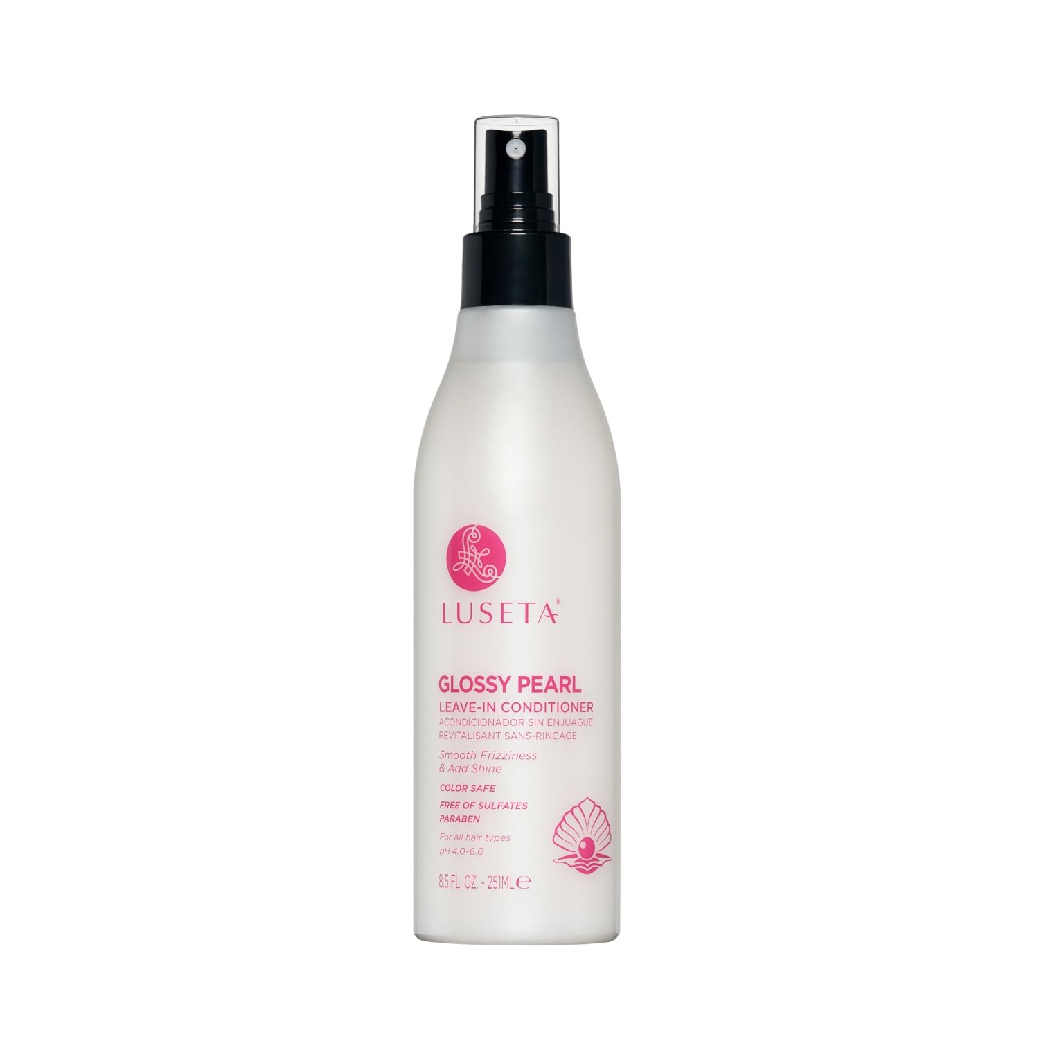 Luseta Perla Brillante sin enjuague, envase visible, aporta hidratación profunda al cabello.