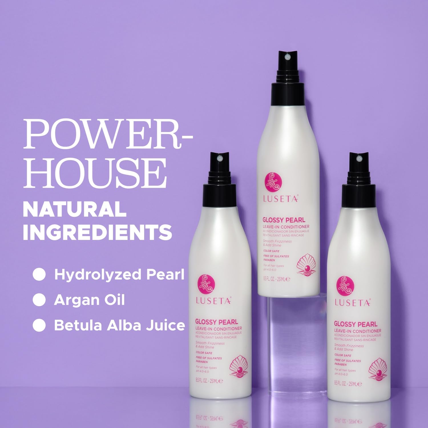 Luseta Perla Brillante sin enjuague, controla el encrespamiento para un cabello suave.