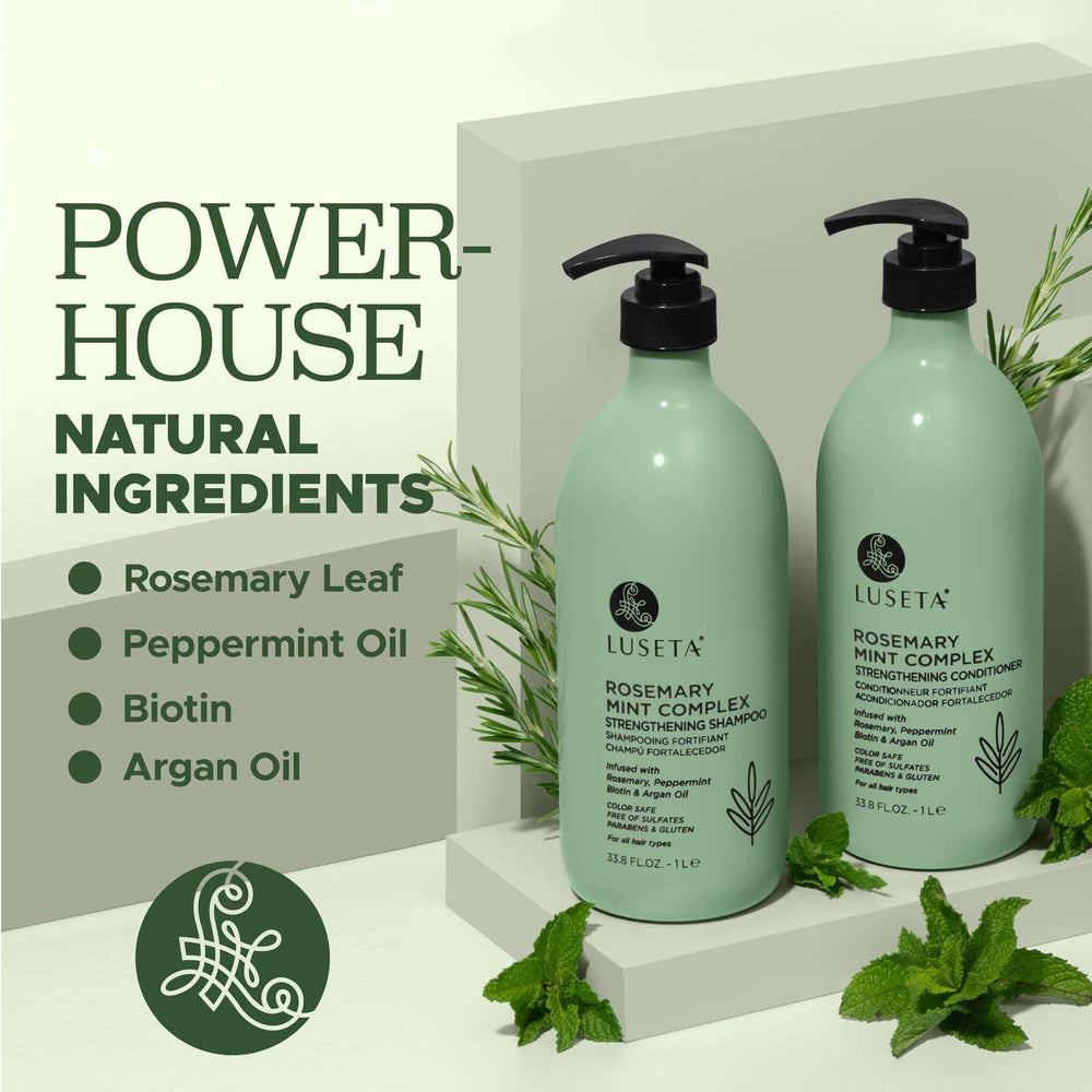 L LUSETA ingredientes romero menta y argán, beneficios de nutrición profunda para el cabello.