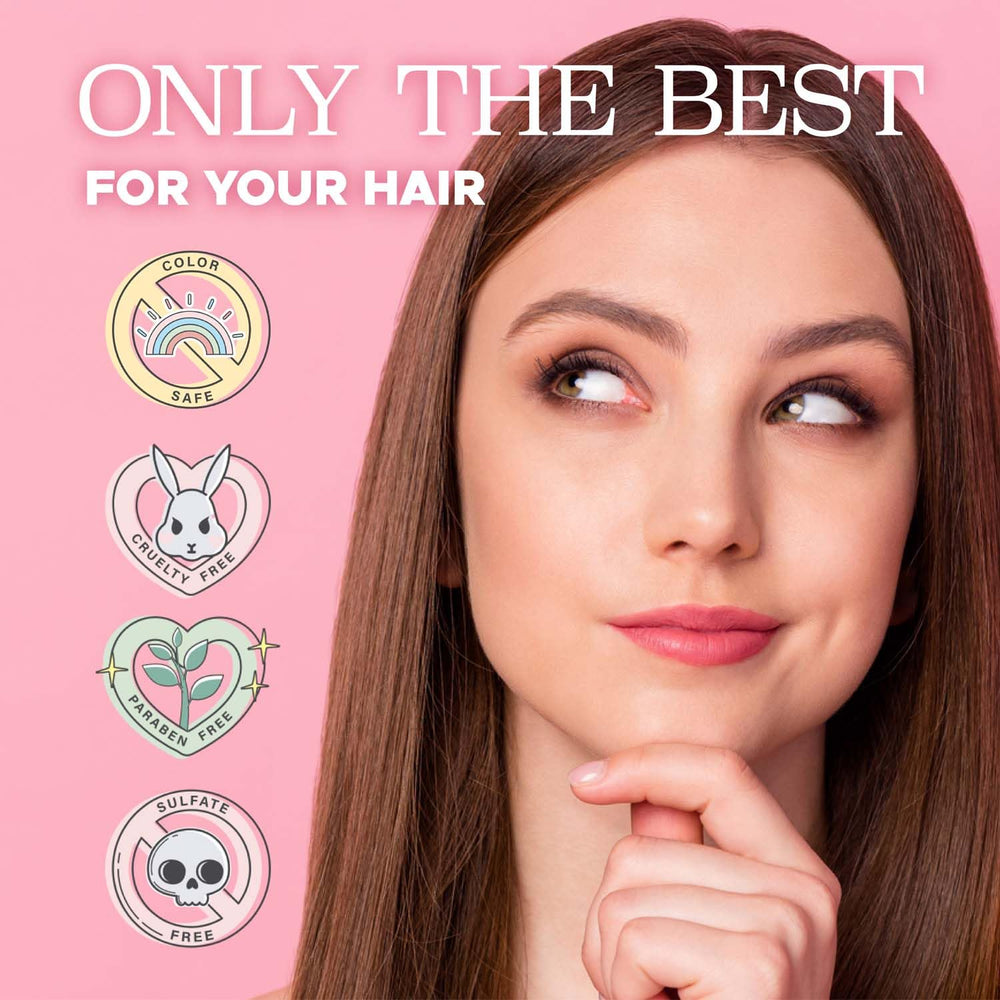 Close-up of frizz control on hair with Luseta Keratin Protectant.