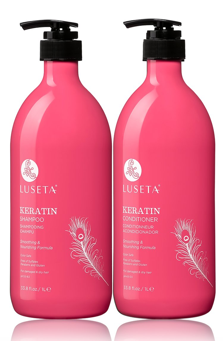 Luseta Keratin Smooth champú botella: hidratación suave para cabello dañado