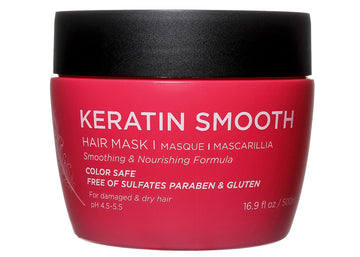 Luseta Keratin Smooth Mascarilla, foco en envase, hidratación para cabello dañado