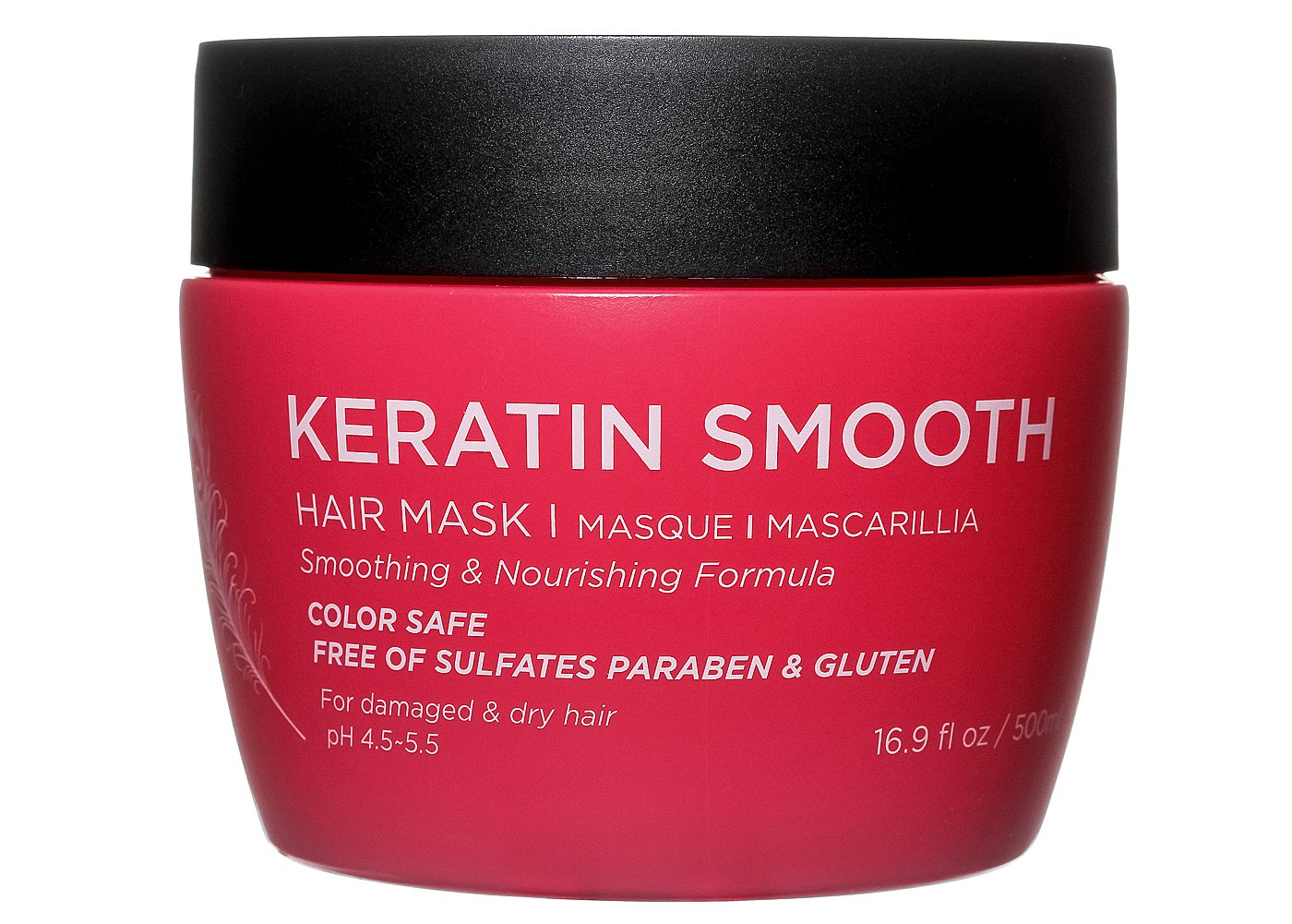 Luseta Keratin Smooth Mascarilla, foco en envase, hidratación para cabello dañado
