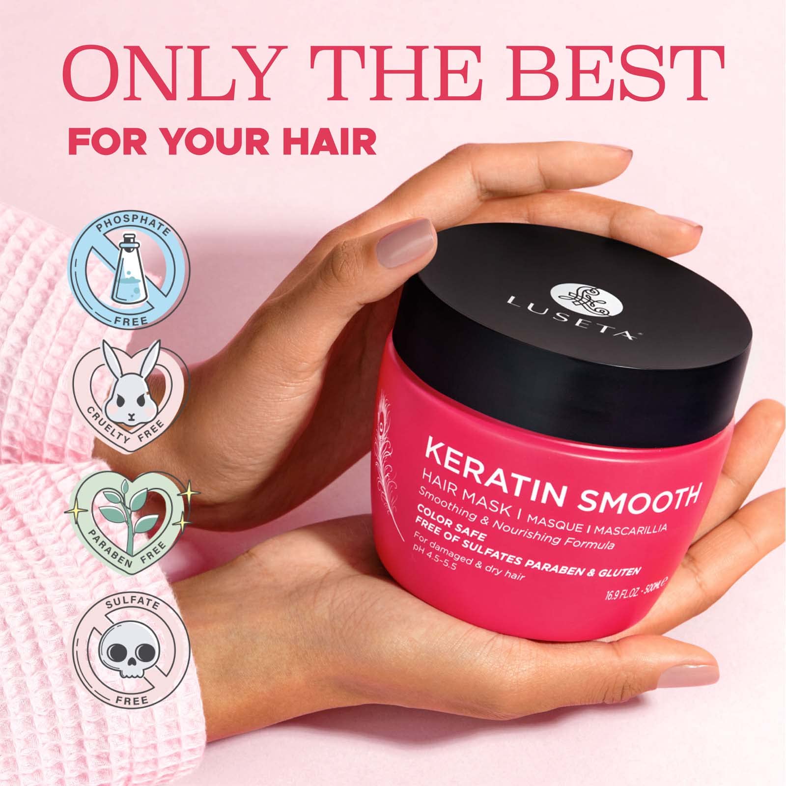 Luseta Keratin Smooth Mascarilla, cabello suave y manejable tras uso semanal