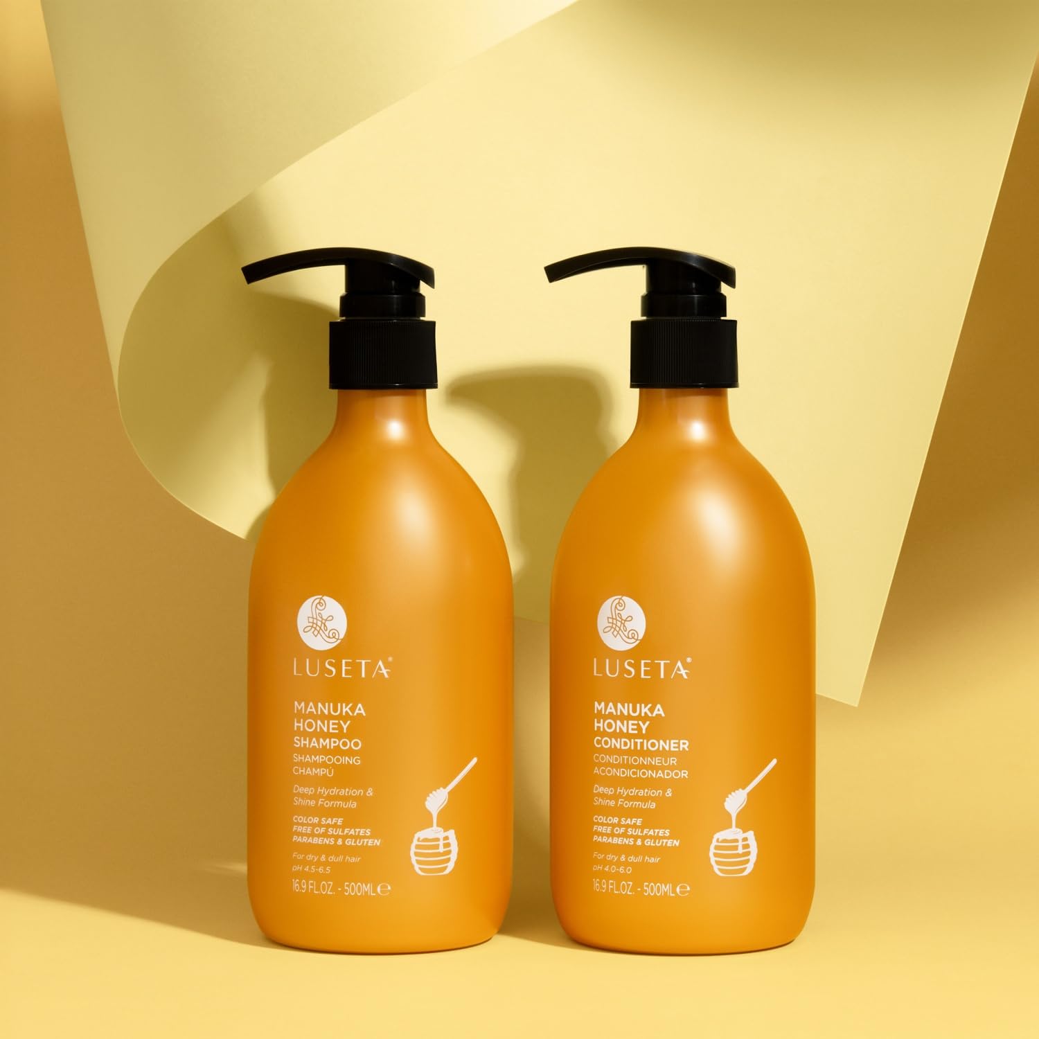 Acondicionador Luseta Manuka Honey con textura cremosa que suaviza puntas.
