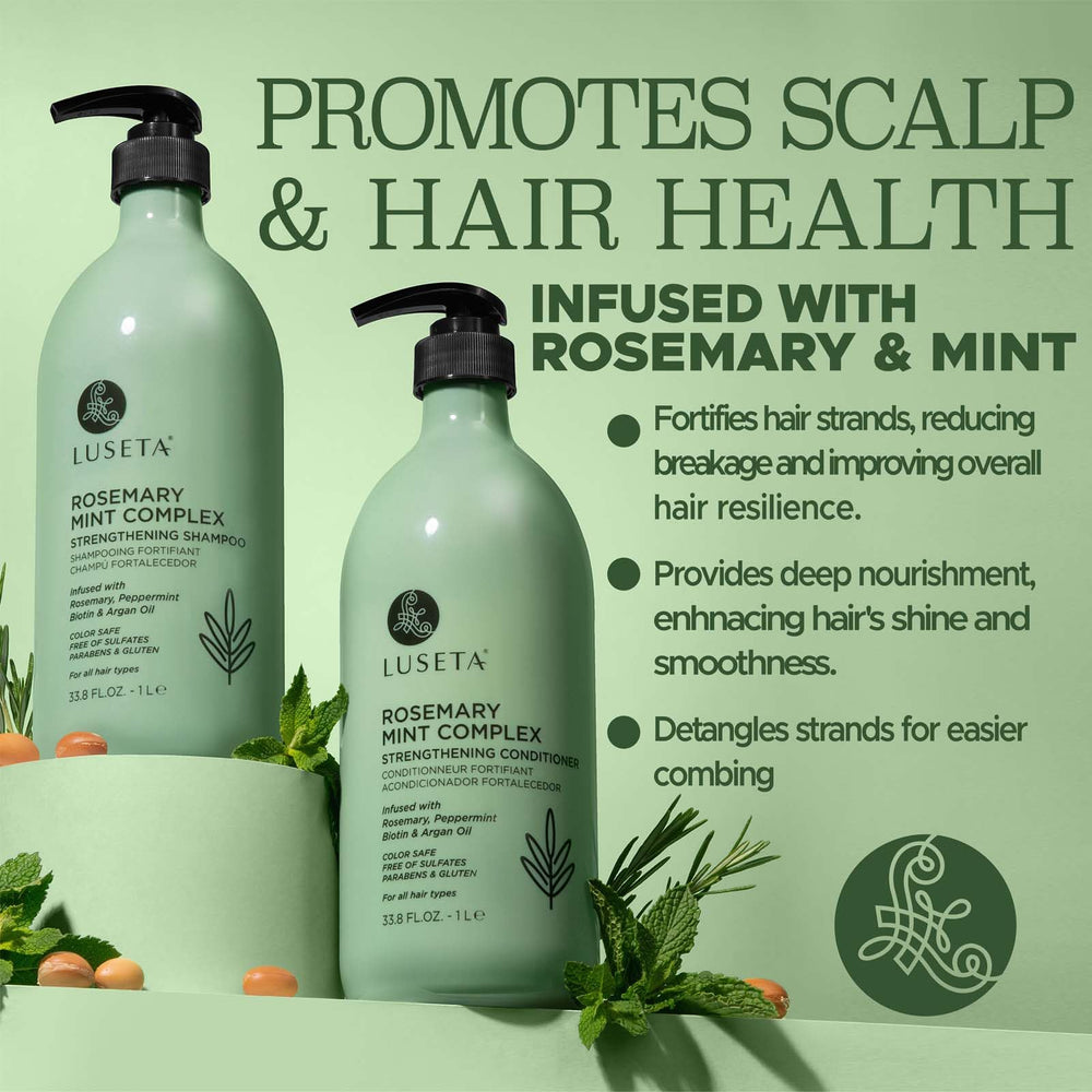 L LUSETA Rosemary Mint acondicionador botella, enfoque en envase, suaviza y fortalece el cabello.