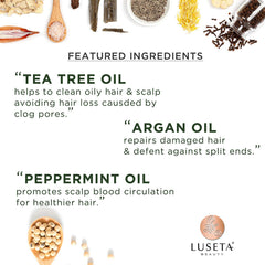 Luseta Tea Tree Shampoo vista frontal del envase, ideal para uso diario.
