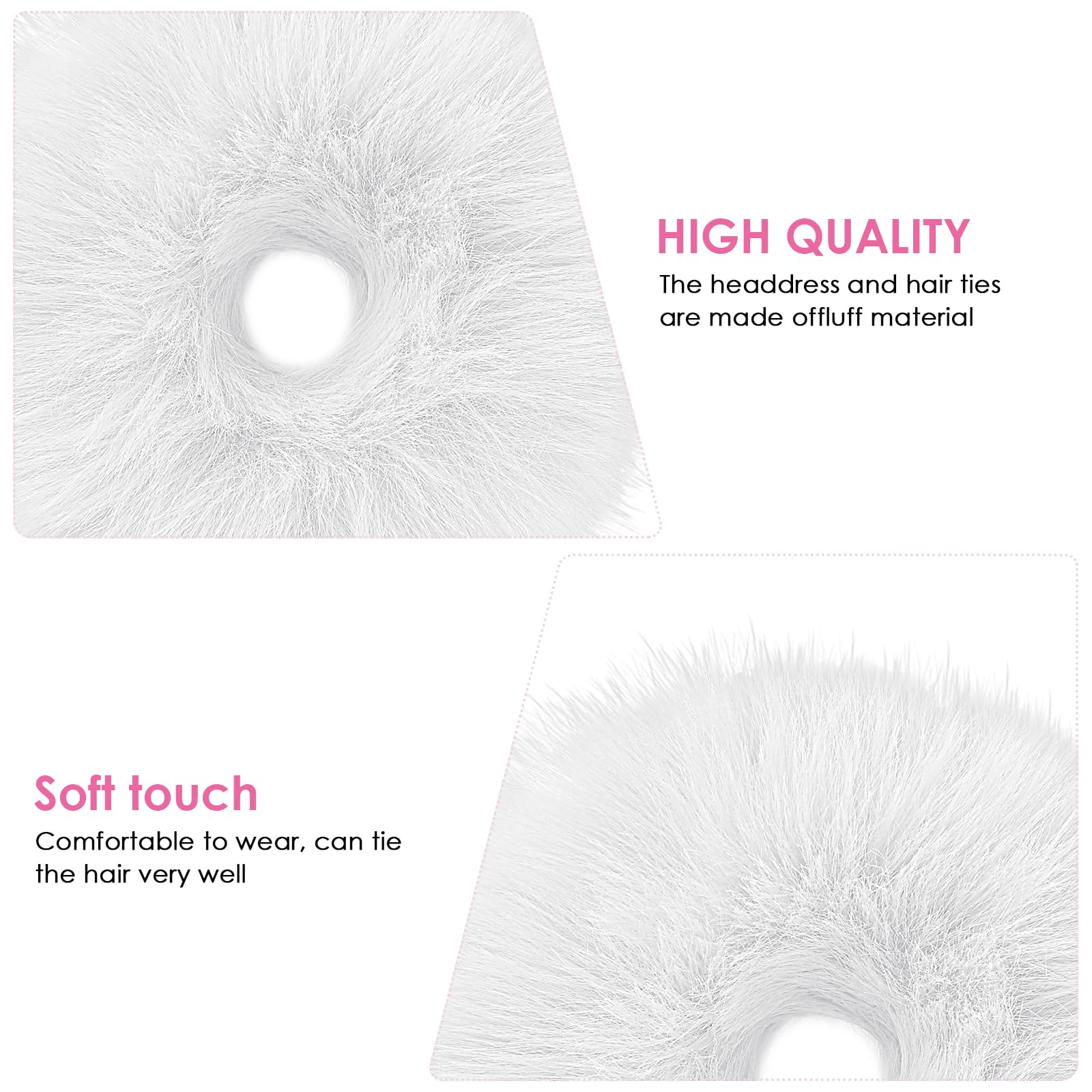Pompón blanco Lusofie, diseño esponjoso para niñas
