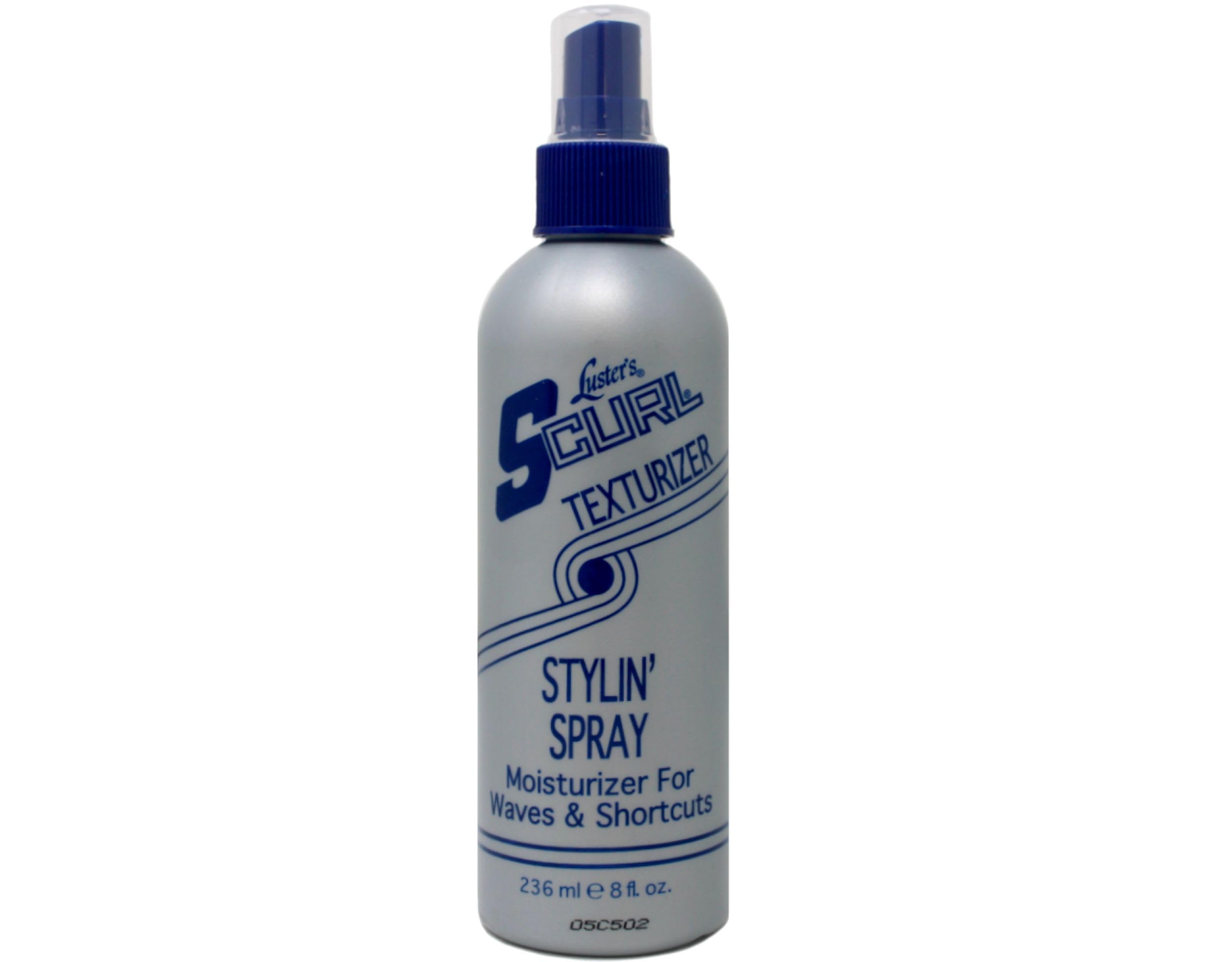 Luster S Curl Texturizer Spray, botella, definir rizos con brillo suave y acabado pulido.
