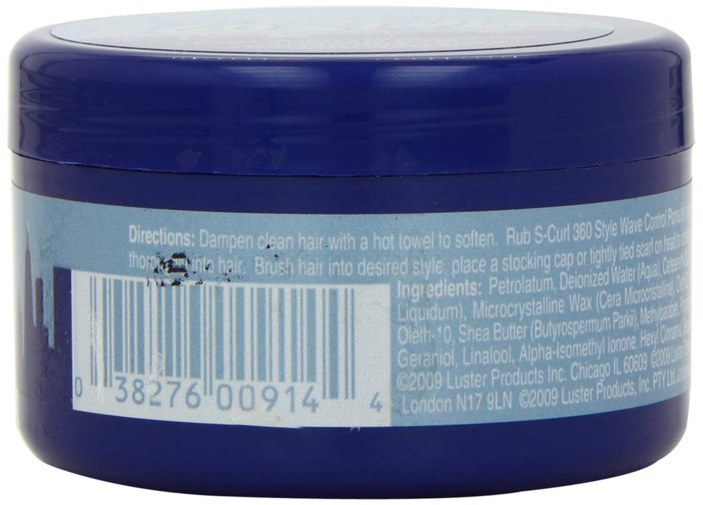 Luster's S-Curl 360 Wave Control Pomade, aplicación manual, permite distribuir uniformemente para ondas definidas.