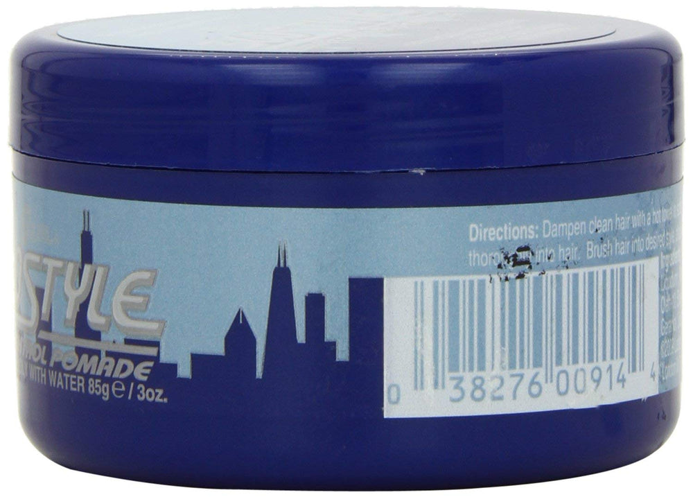 Luster's S-Curl 360 Wave Control Pomade, etiqueta frontal, facilita la selección y el uso diario.