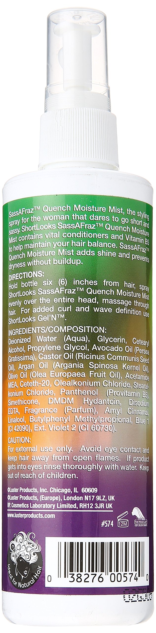 Luster's ShortLooks Sassafraz Quench Mist aplicar suavemente para rizos y ondas revitalizados
