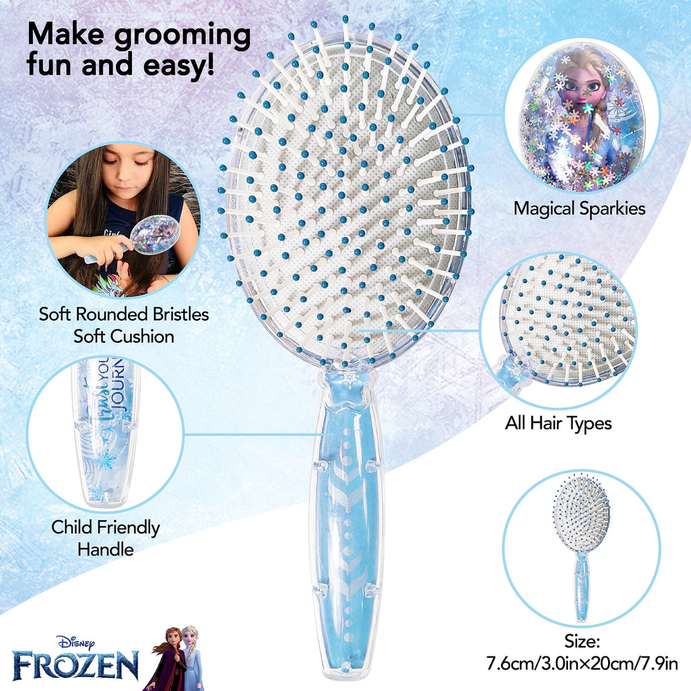 Cepillo LUV HER Frozen II acabado plateado con copos de nieve para looks brillantes.