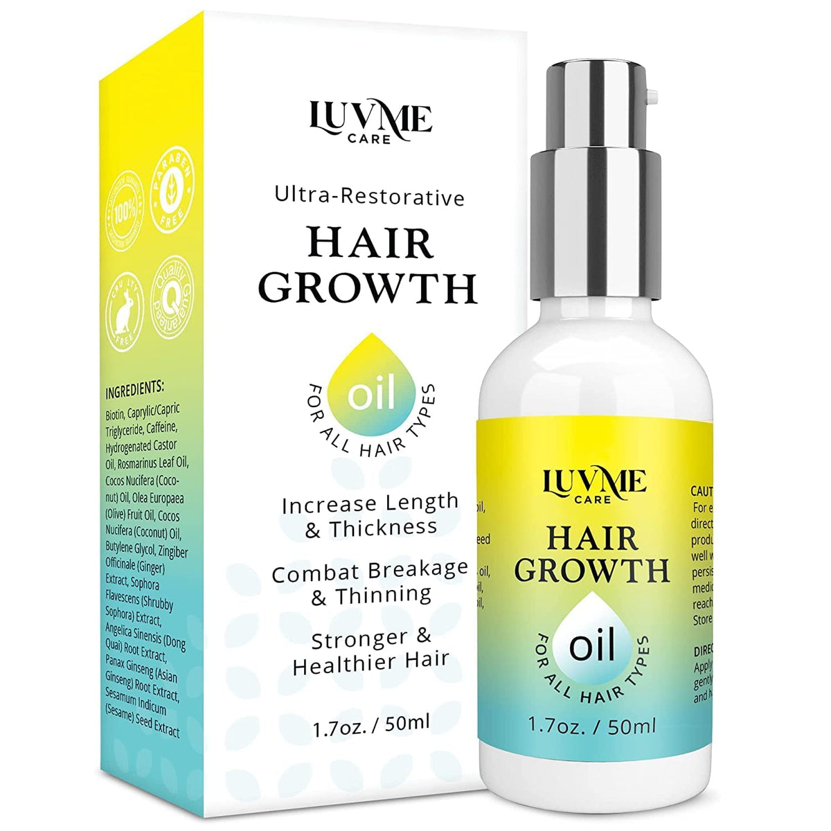 Luv Me Care Biotin Hair Growth Oil bottle showing premium vitamin blend for healthy hair