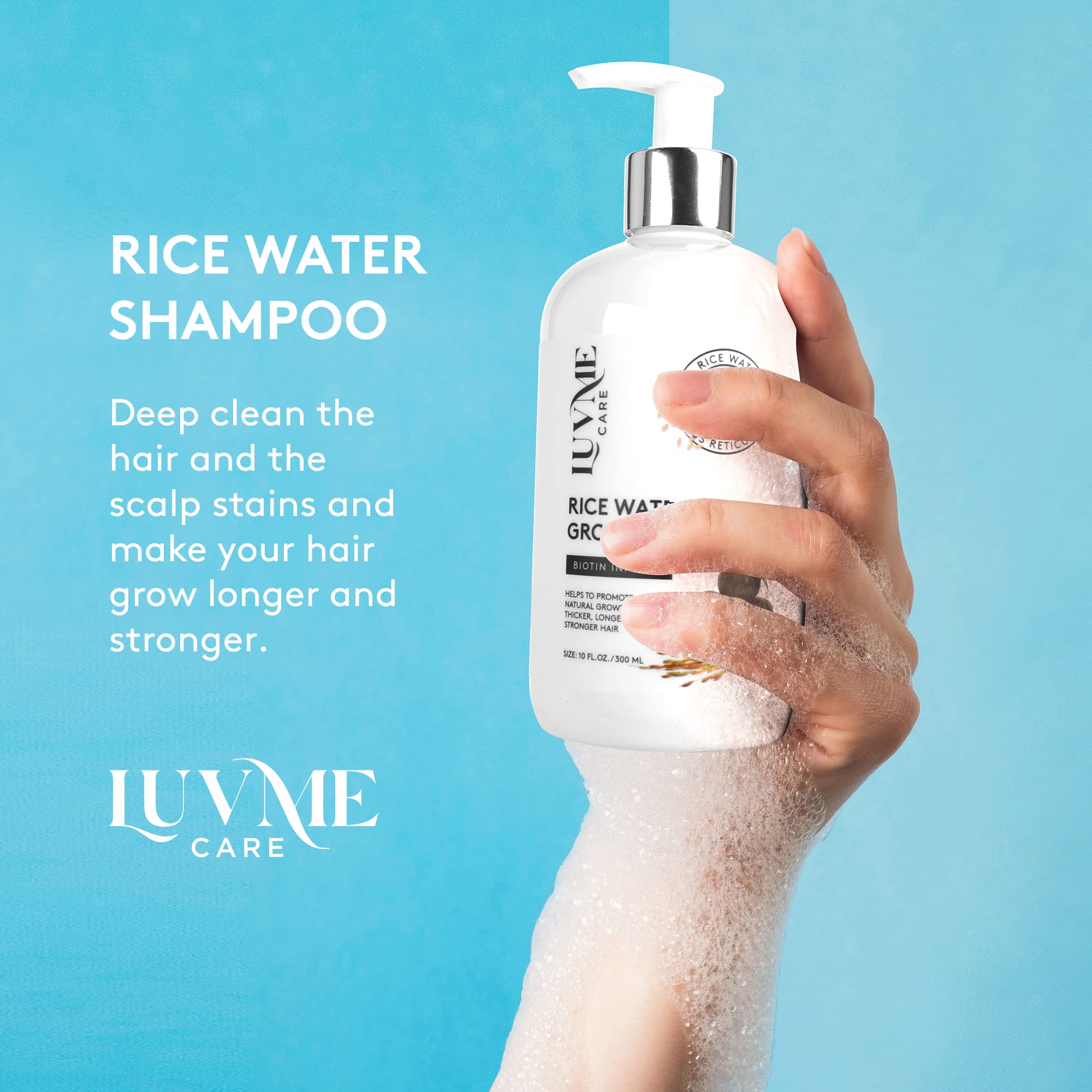 Luv Me Care ingredientes arroz-jengibre-citrus: primer plano de nutrientes para cabello fortalecido.
