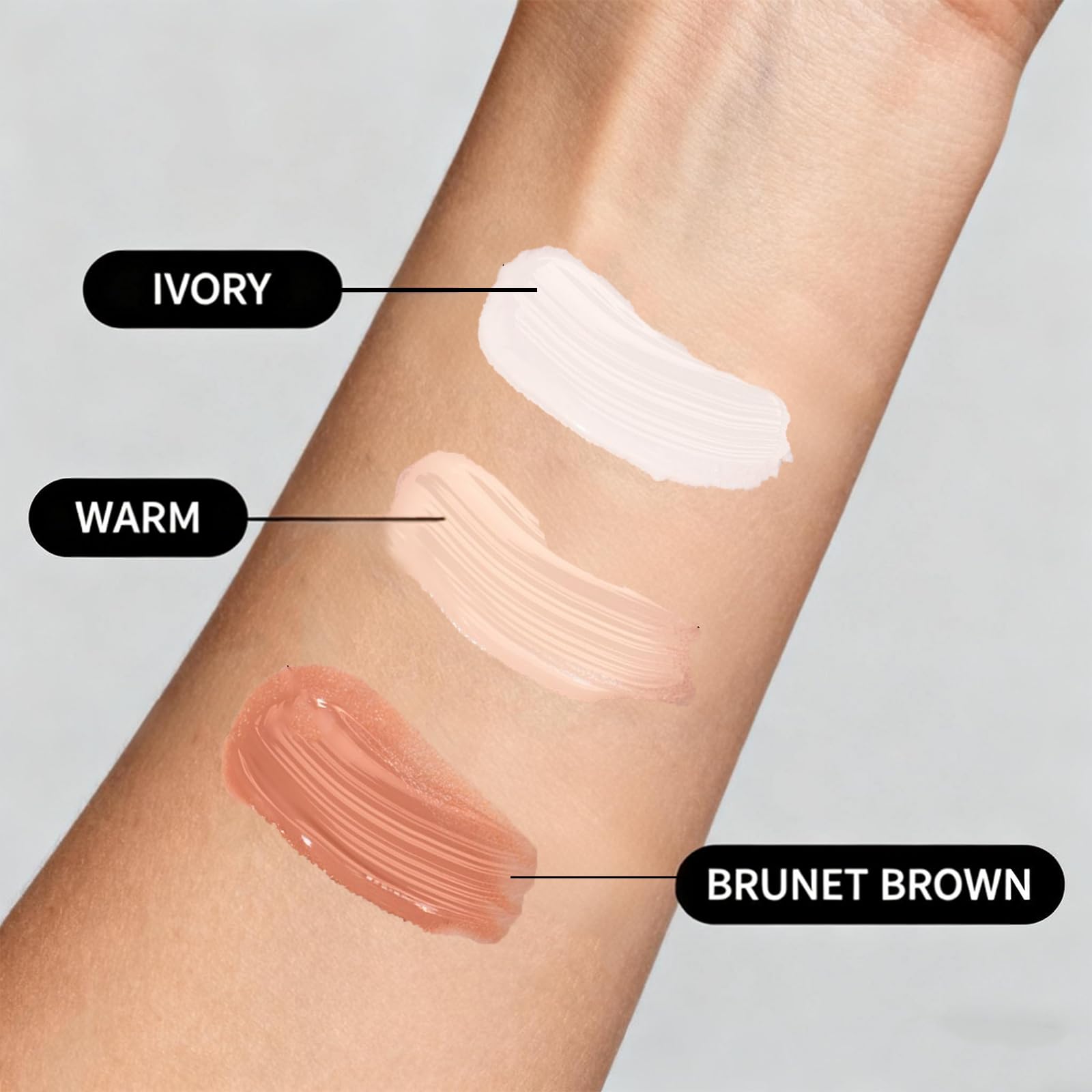 Échantillon swatch sur peau montrant l’unification du teint avec Luvie Glow