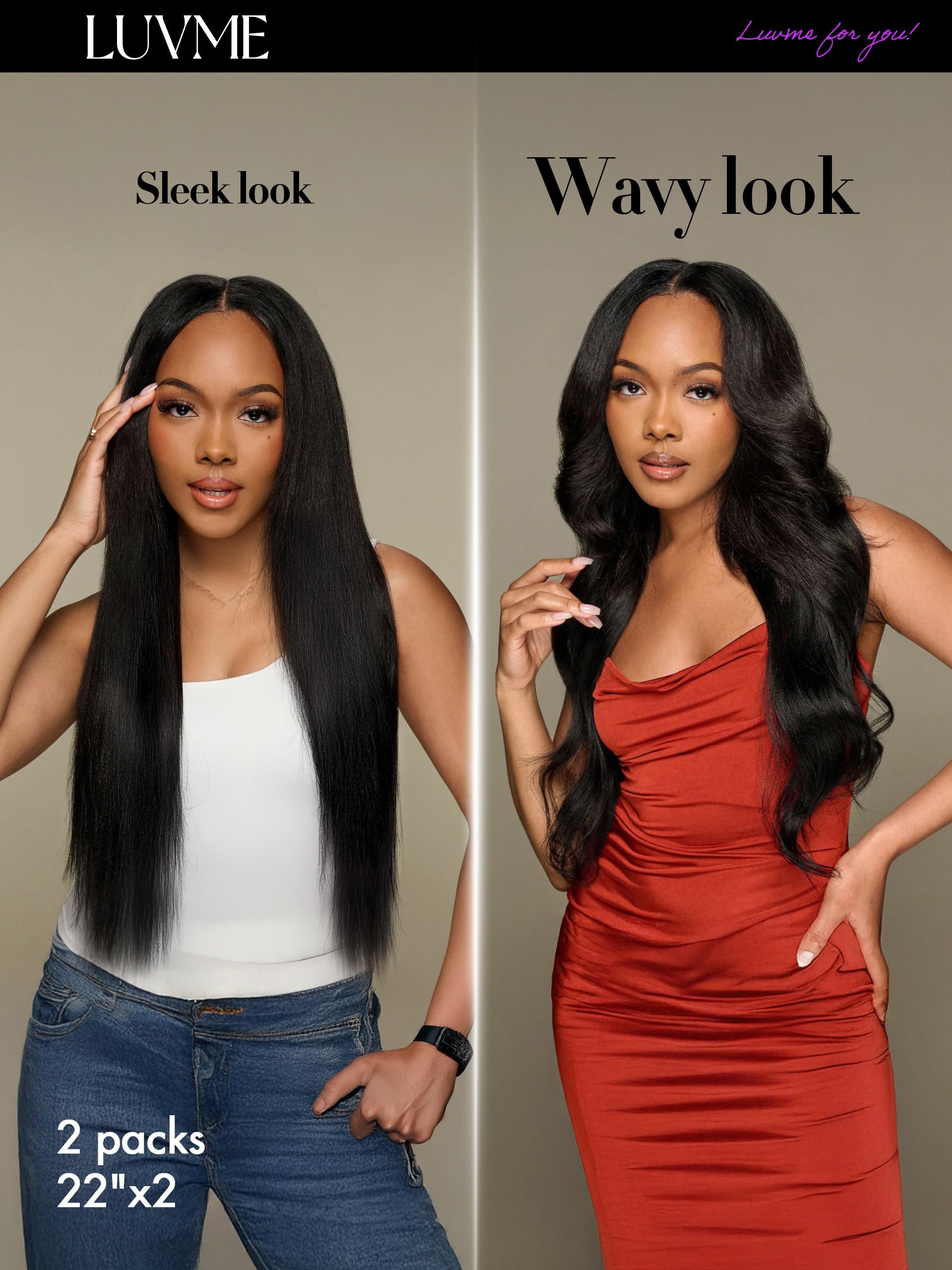 LUVME 7-piece clip-in set 110g for 16–24 inch fullness and length.