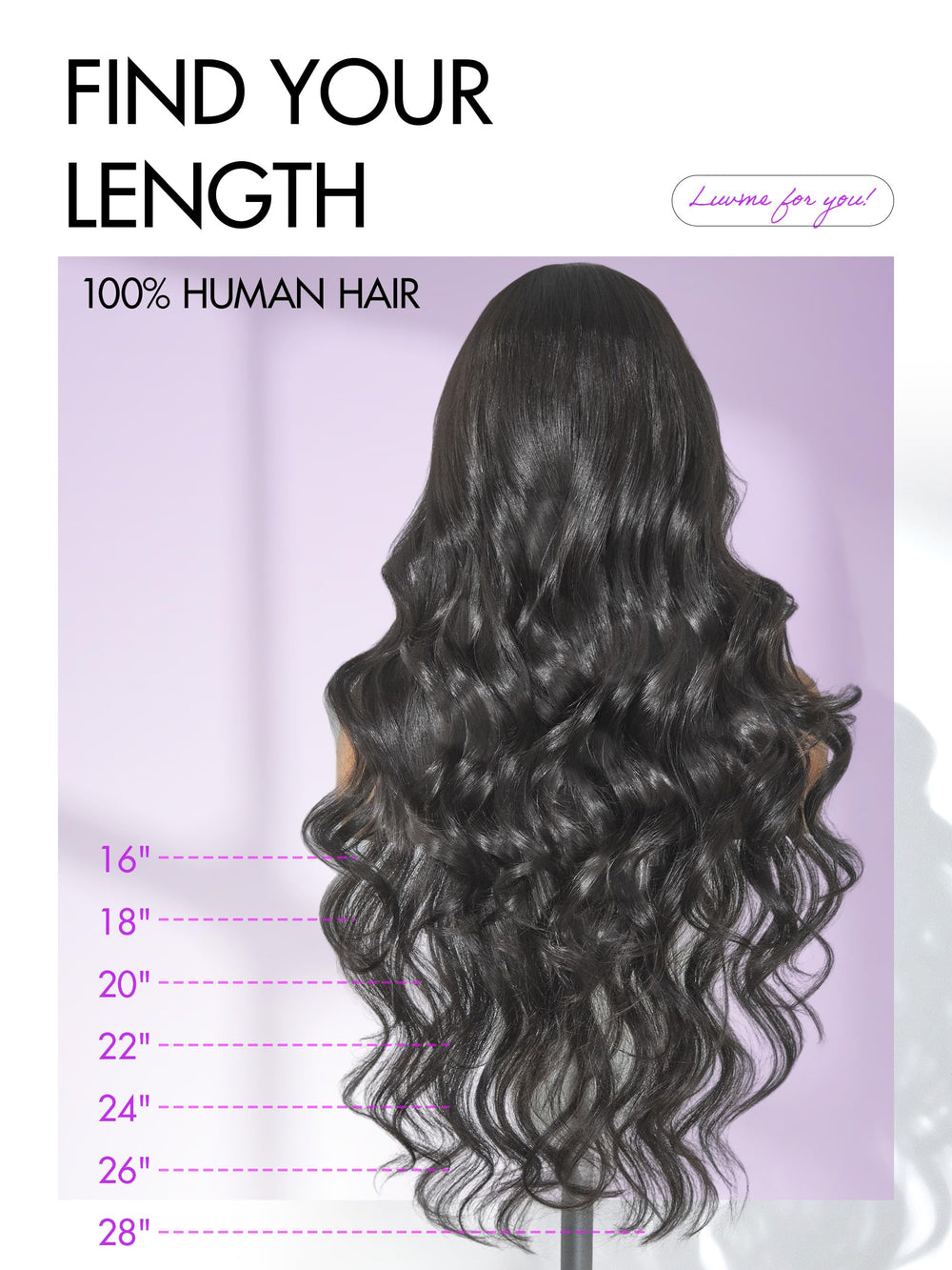 LUVME HAIR color negro natural, longitud de 20 pulgadas