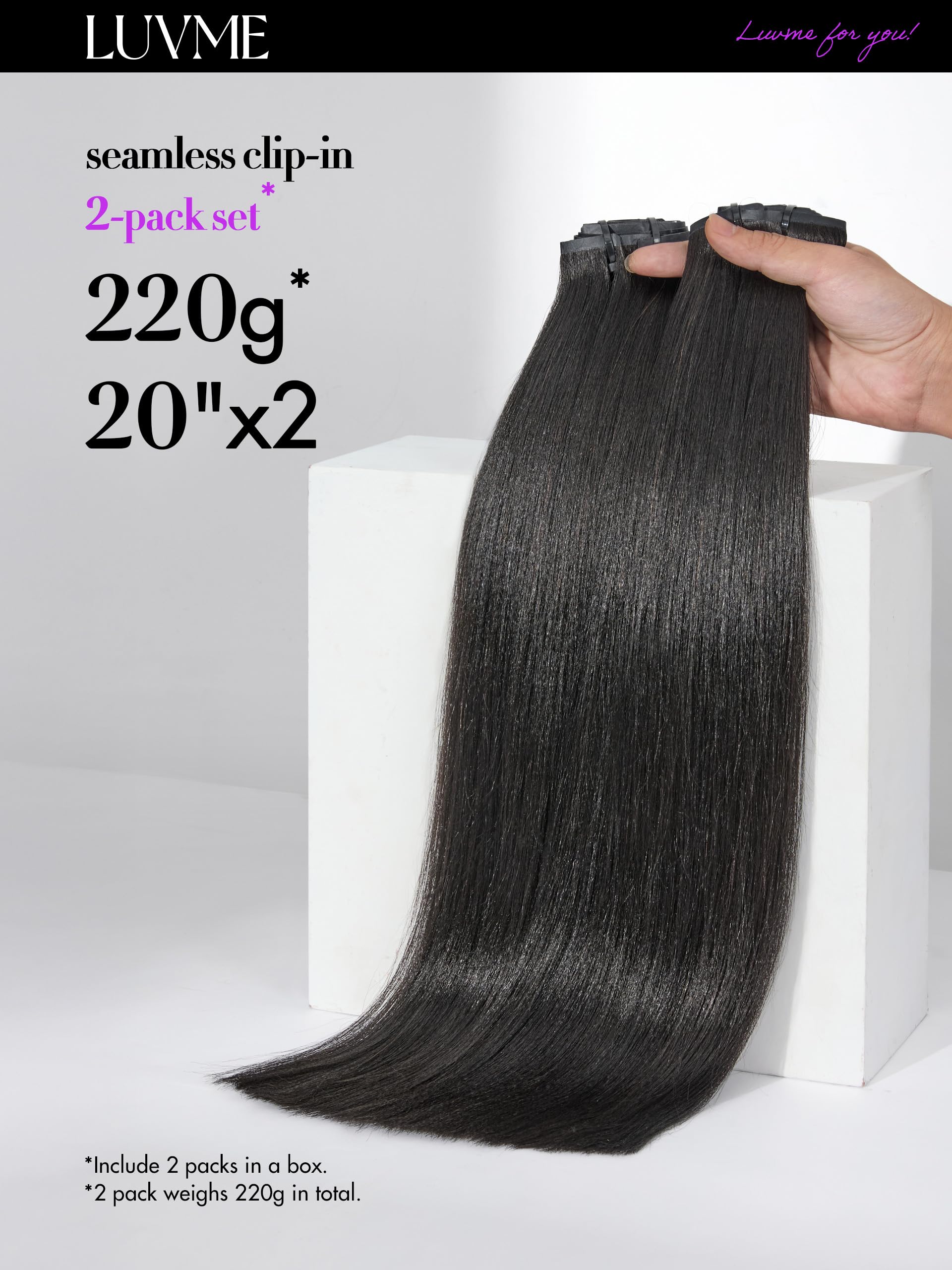 LUVME seamless PU weft clip-ins for invisible comfort and smooth scalp blend.