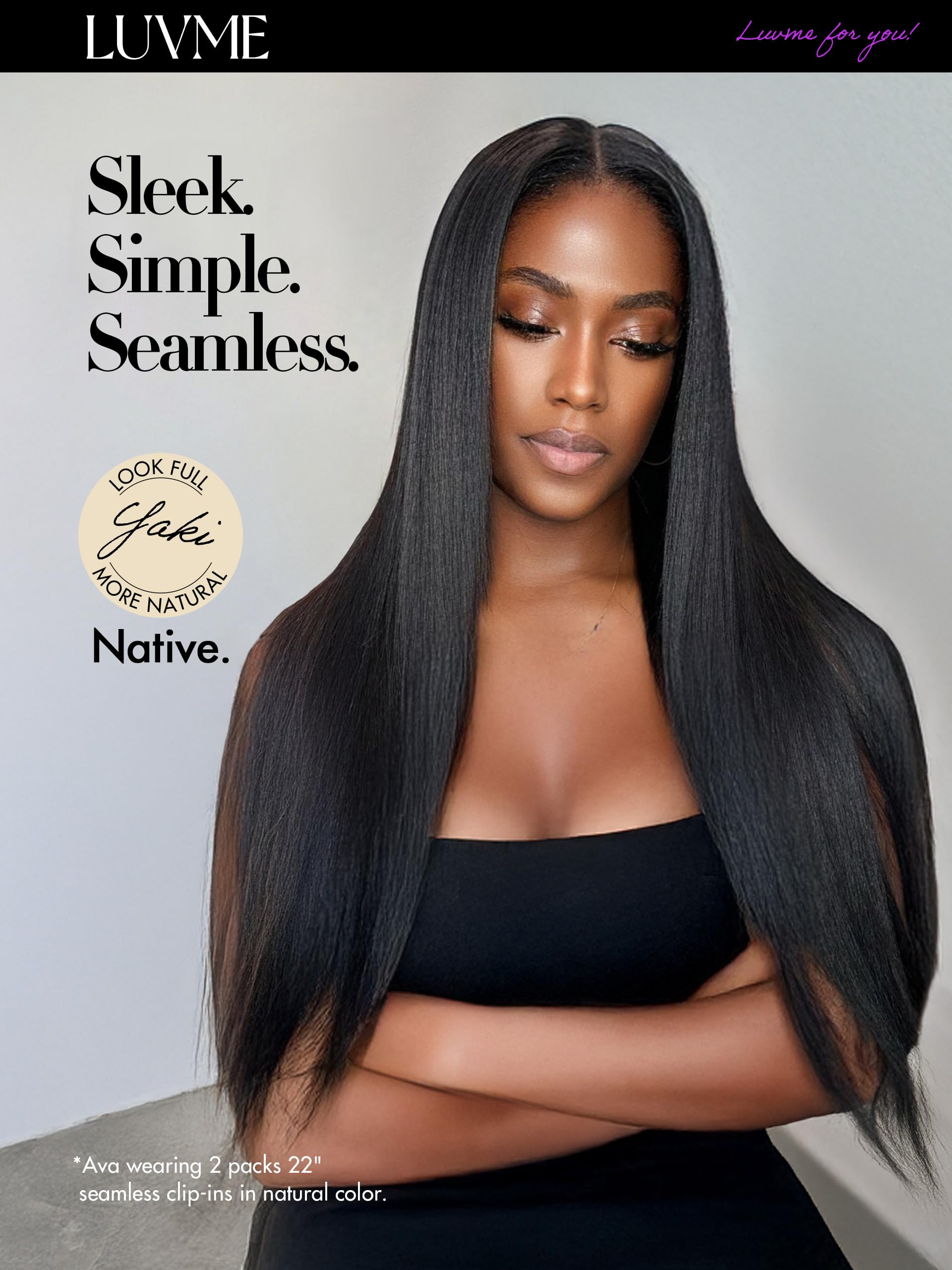 LUVME Remy hair clip-ins 18-inch natural black ready for styling.