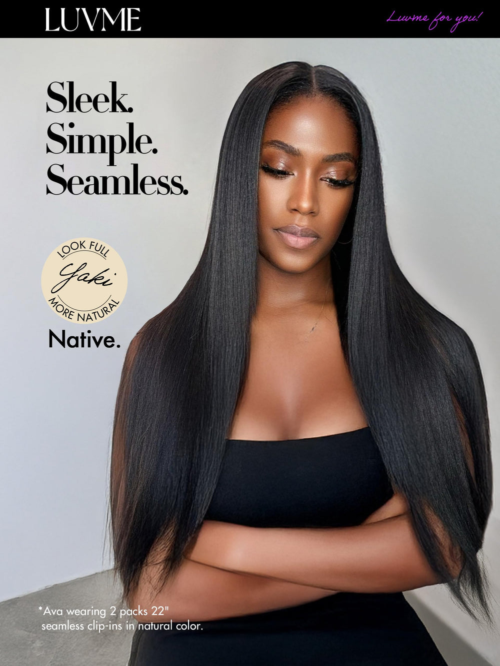 LUVME Remy hair clip-ins 18-inch natural black ready for styling.