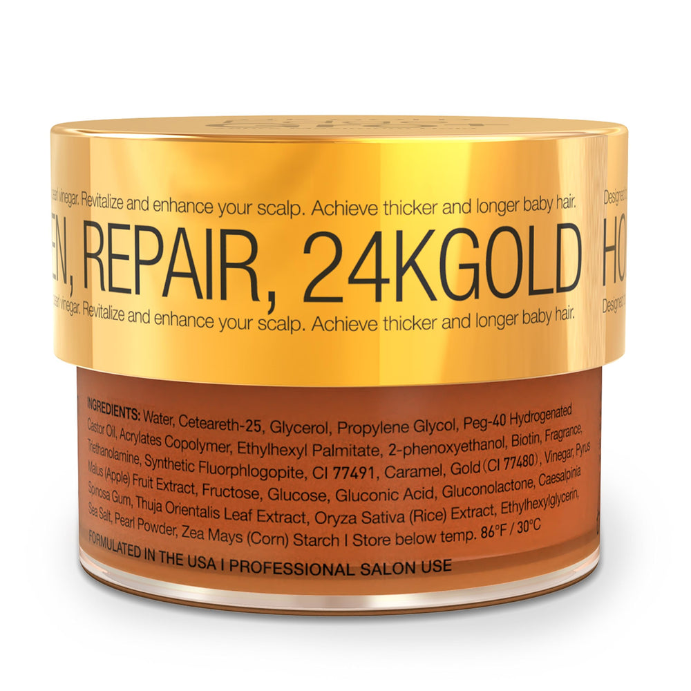 Lux Collection Edge Gro+ 24K Oro, contiene biotina y aceite de ricino para nutrición.