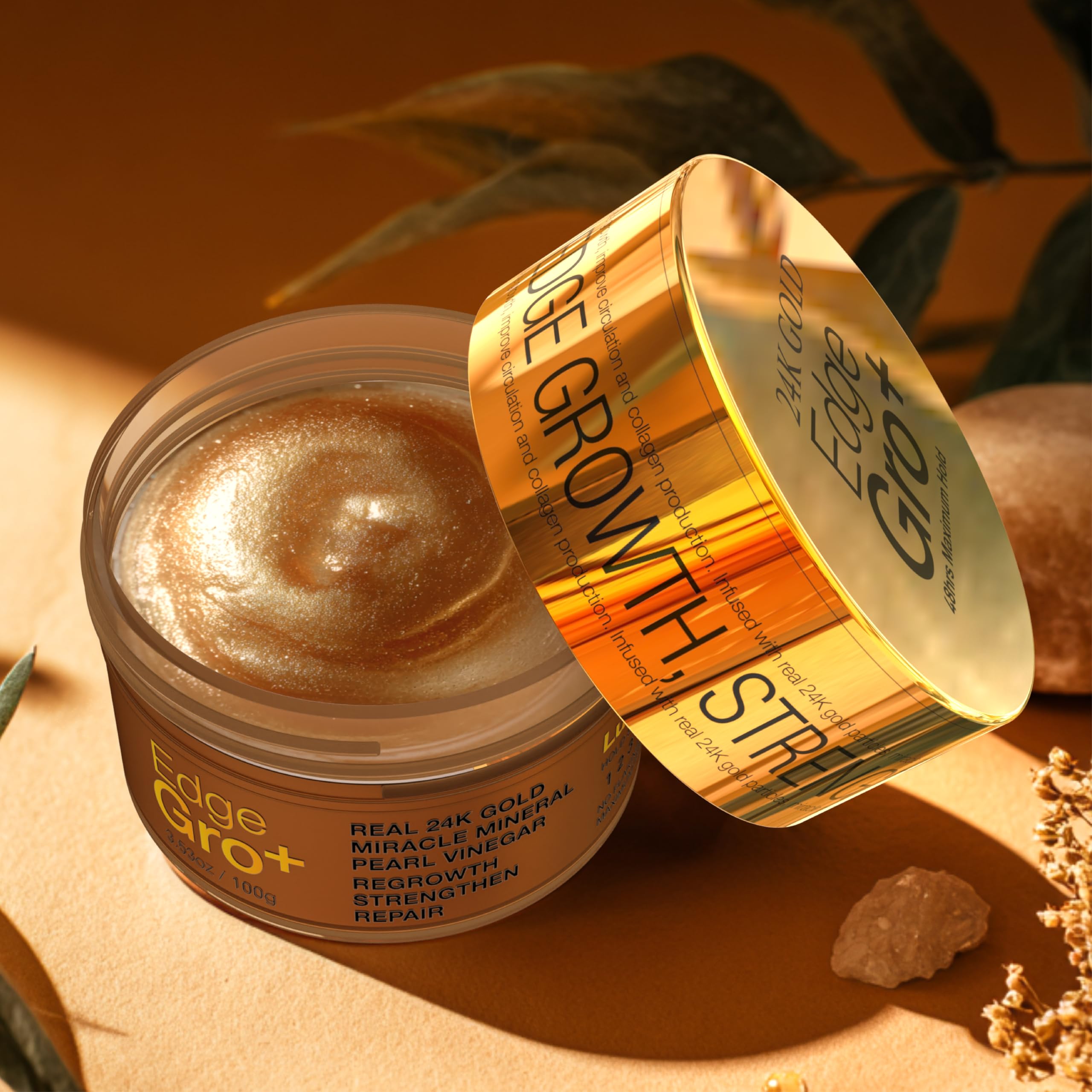Lux Collection Edge Gro+ 24K Oro, envase práctico para retoques rápidos.