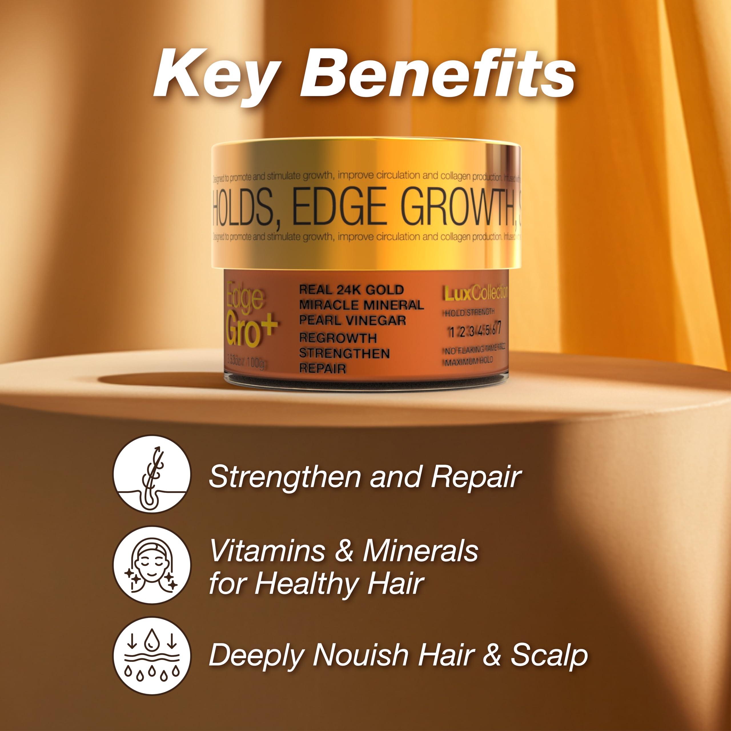 Lux Collection Edge Gro+ 24K Oro, textura ligera que evita apelmazar el cabello.