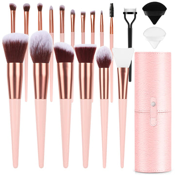 Luxbru set de 17 pinceles para maquillaje con acabado profesional y uniforme.