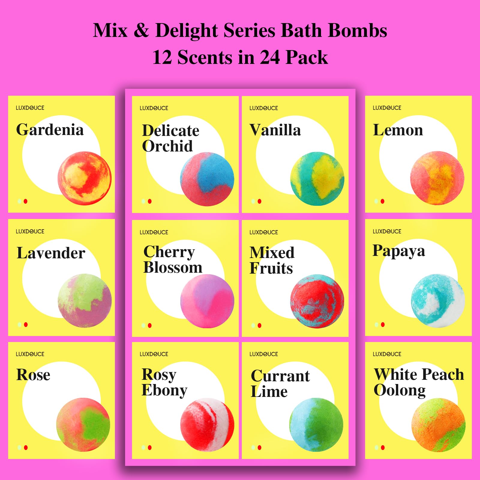 luxdouce-bombas-bano-coloridas con burbujas crean un bano divertido y aromatico.