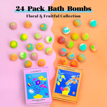 LUXDOUCE bombas de baño pack 24, variedad frutal, sensación refrescante