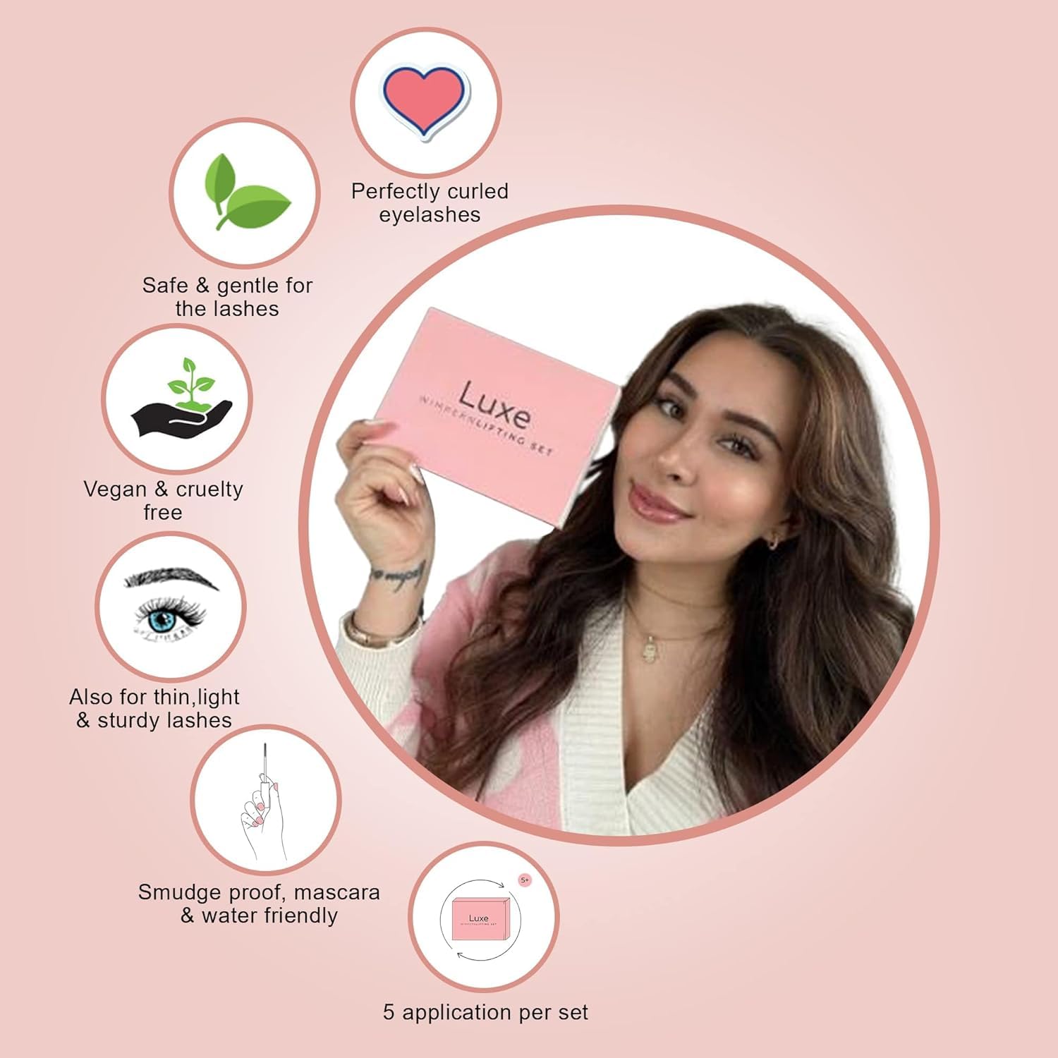 Duración de hasta 8 semanas con Luxe Cosmetics Lash Lift Kit.