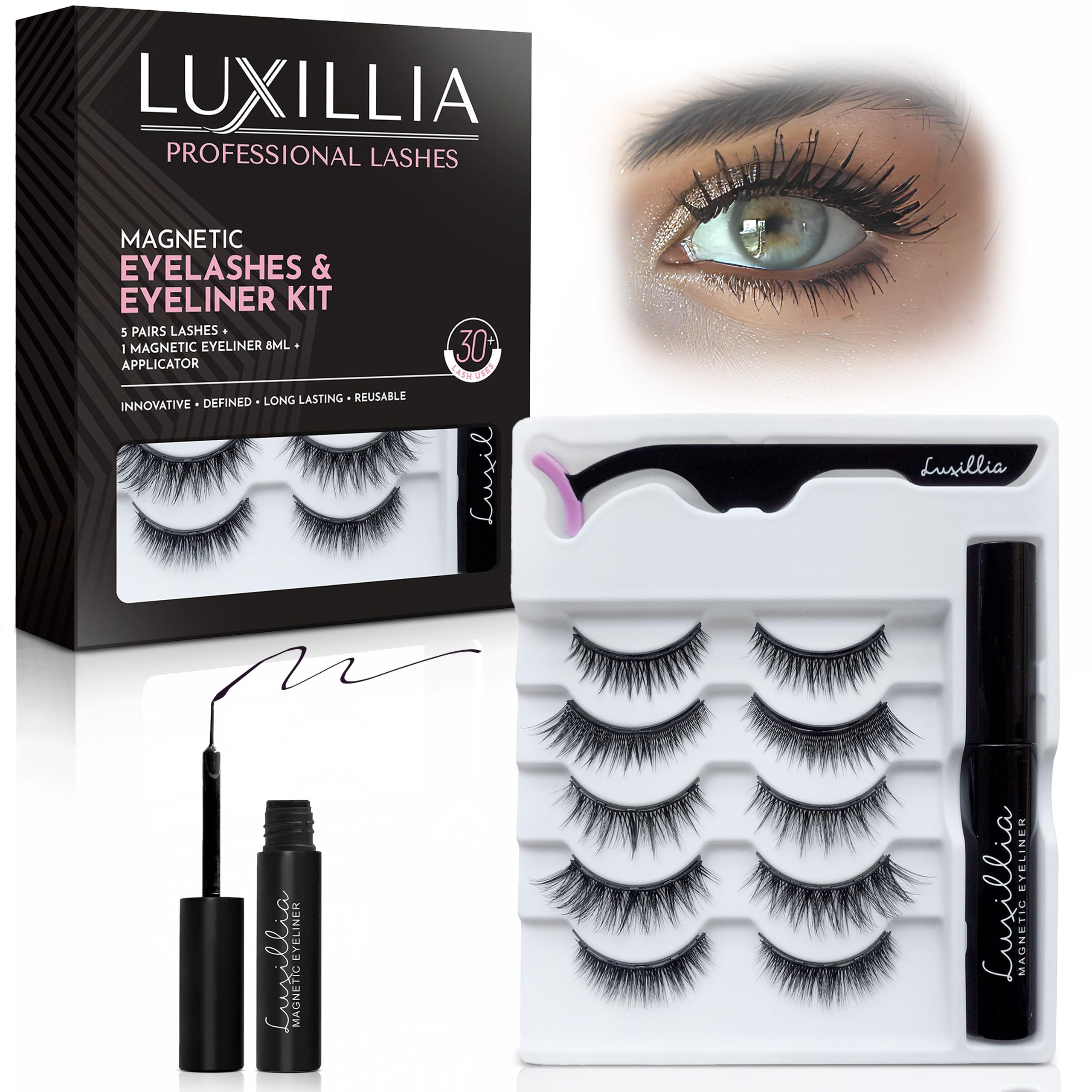 Luxillia kit pestañas magneticas completo para un look natural sin pegamento