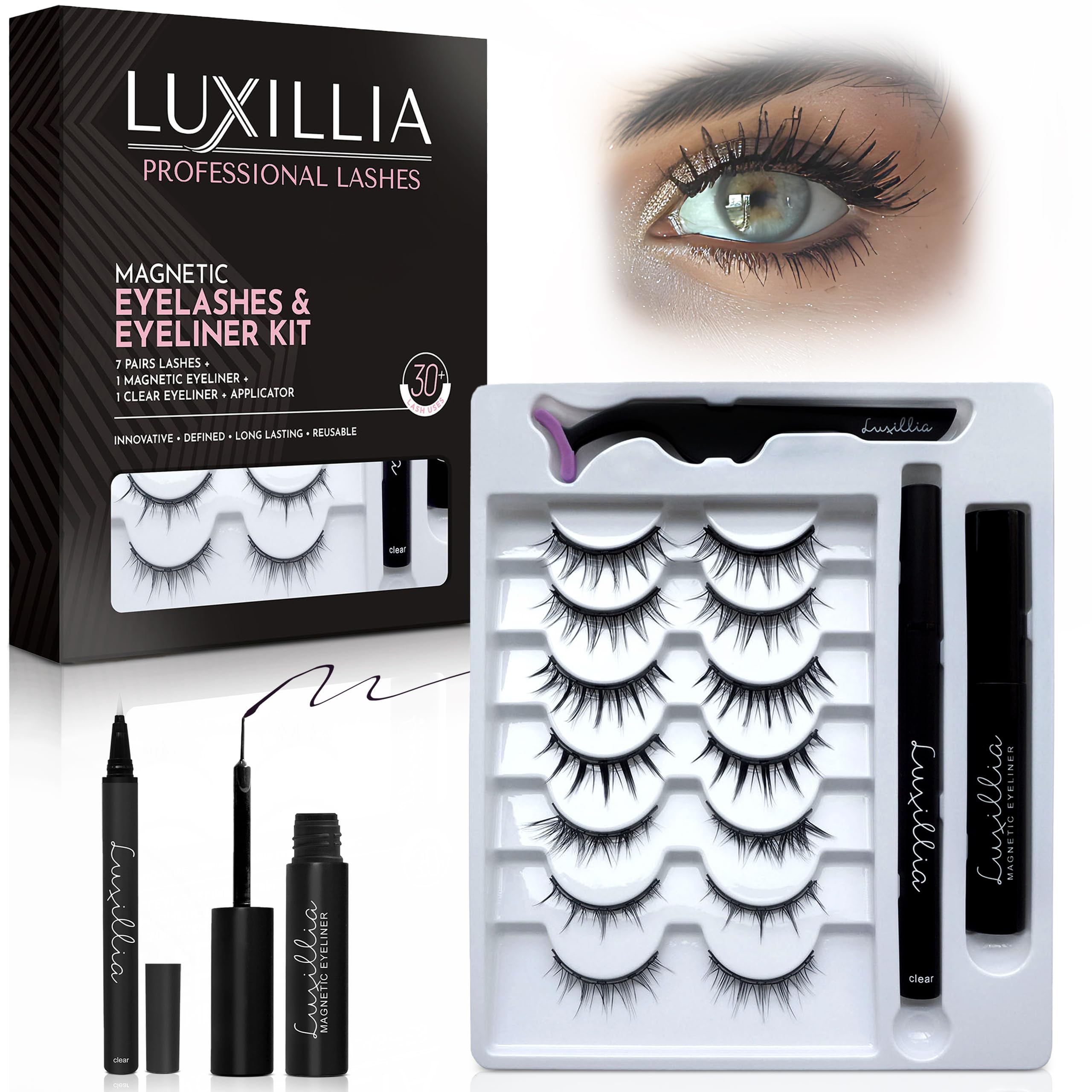 Luxillia pestañas magnéticas kit muestra un look natural y fácil de aplicar