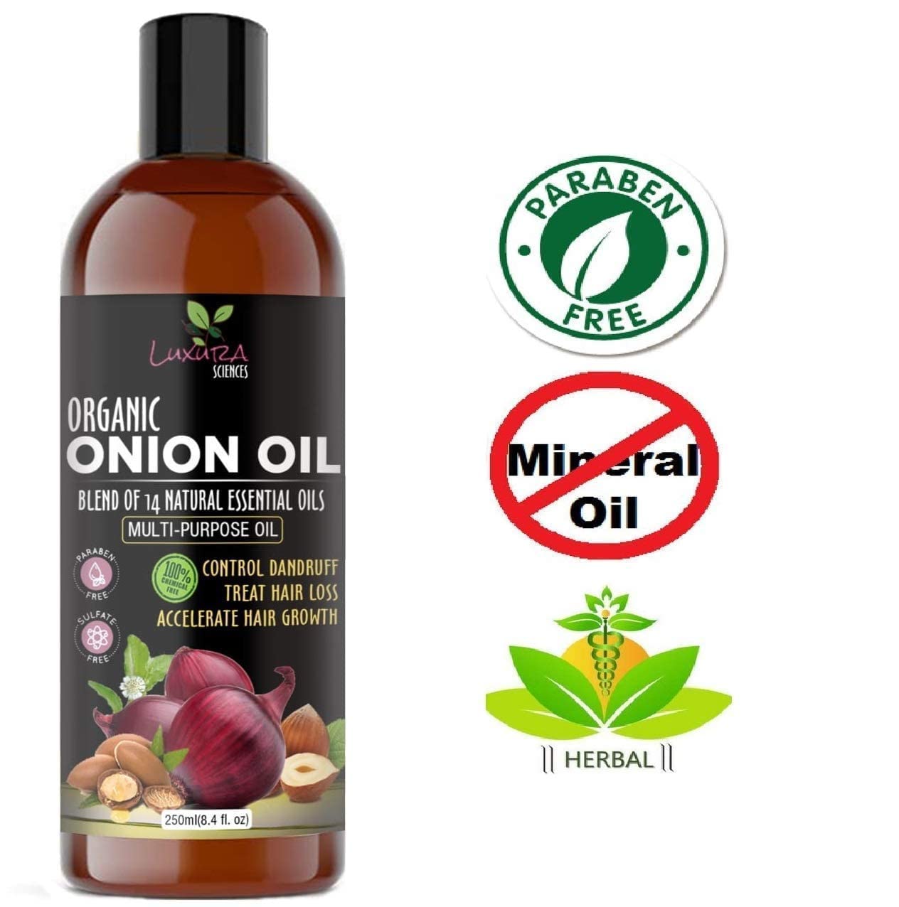 Luxura Sciences Aceite de Cebolla, uso diario para nutrir raíces y reducir la molestia.