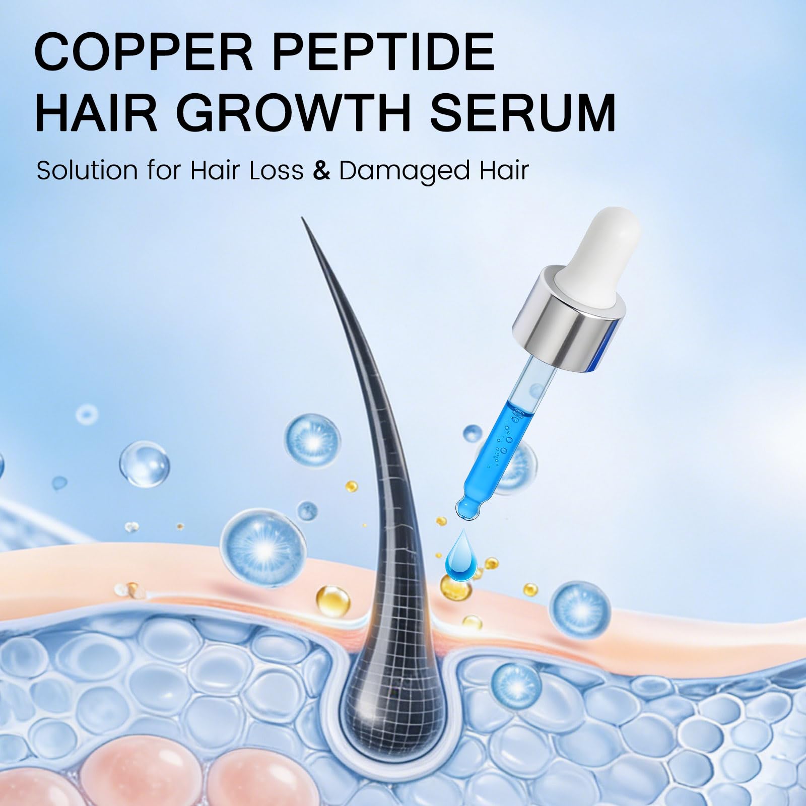 LXMTou Copper Peptide Serum dropper applying to the scalp for targeted nourishment.
