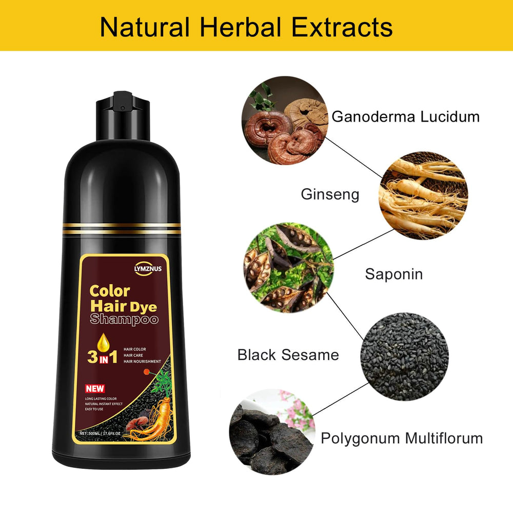 Fórmula herbal de lymznus con ingredientes herbales para cabello suave y brillante.