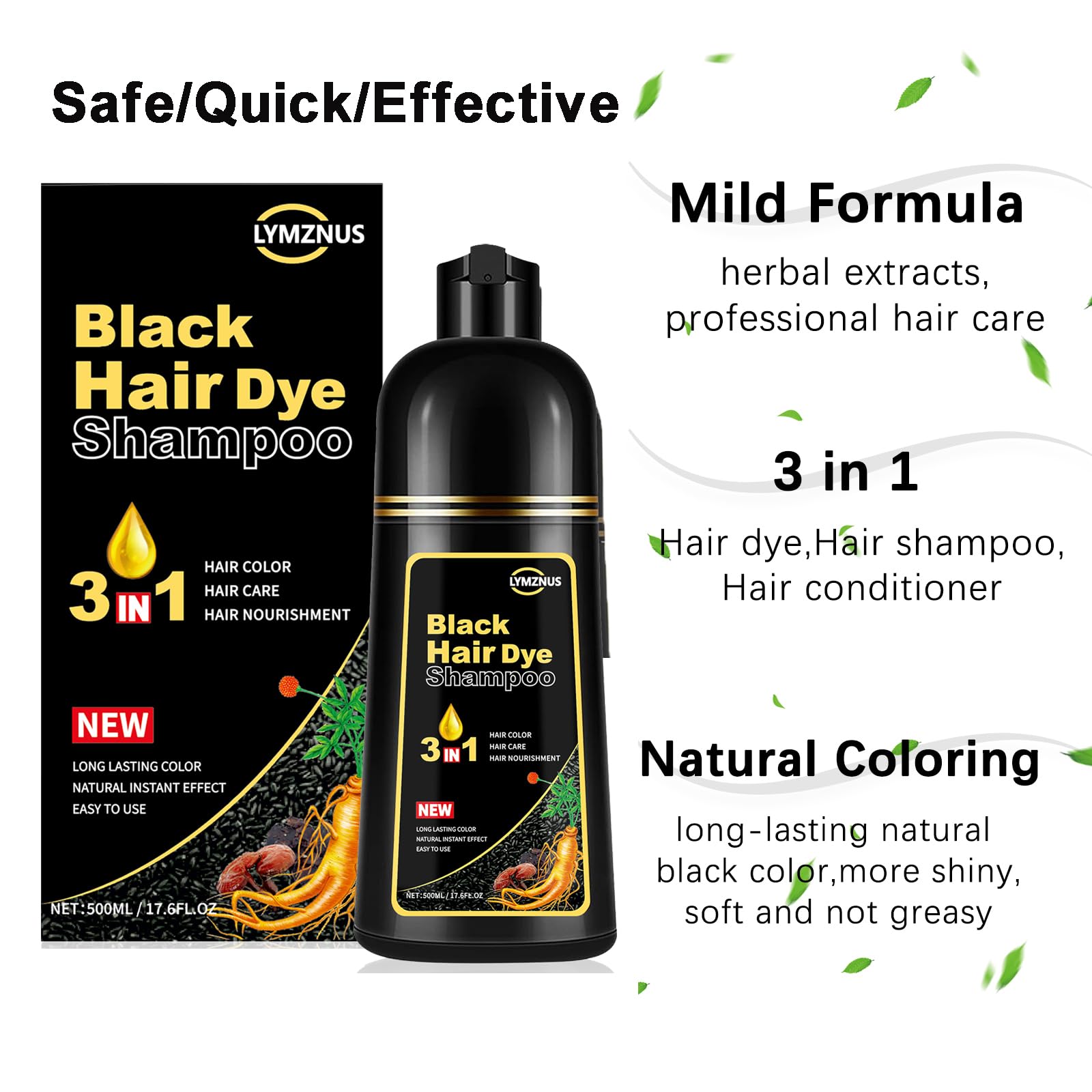 lymznus shampoo cabello negro brillo: resultado elegante.