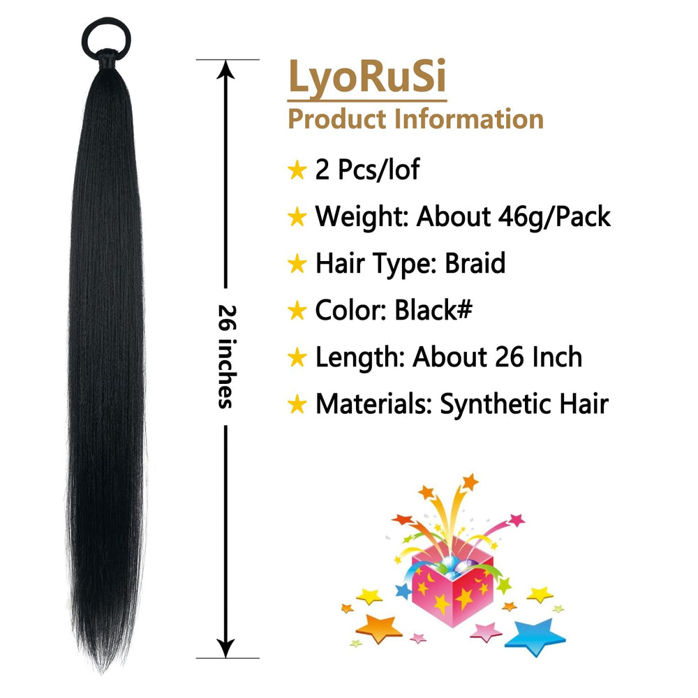 LyoRuSi extensión cola de caballo negra, diseño doble para mayor volumen.