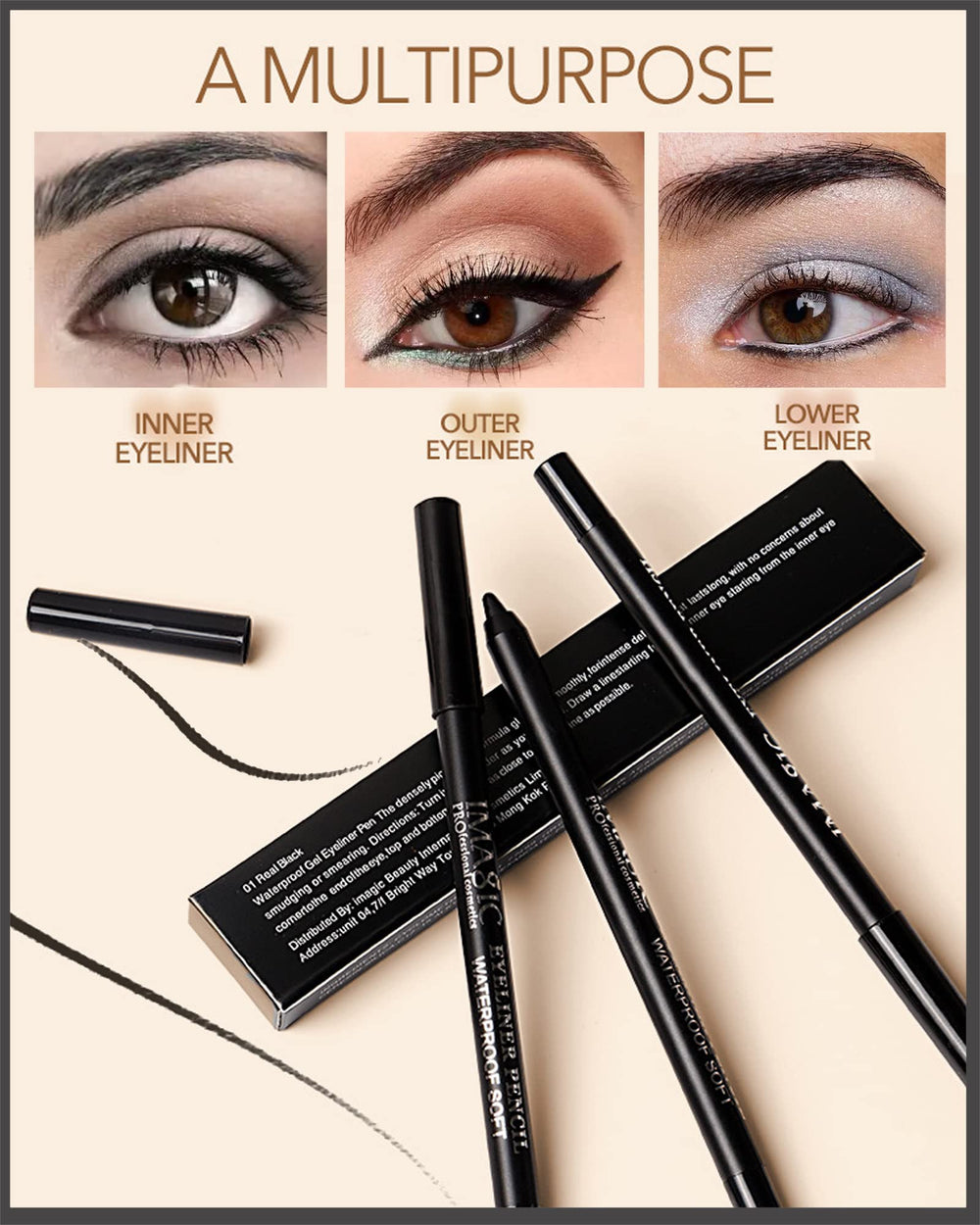Delineador gel negro LYSdefeu adecuado para piel sensible