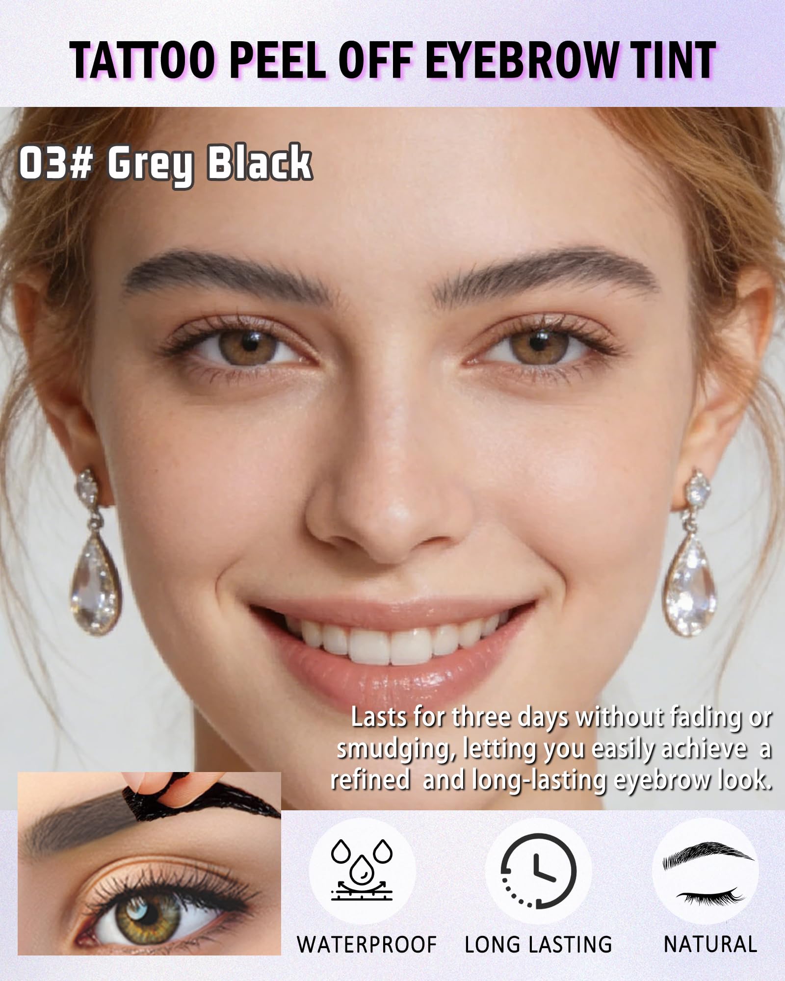 LYSdefeu brow tinting brush demonstrates easy, precise eyebrow application.