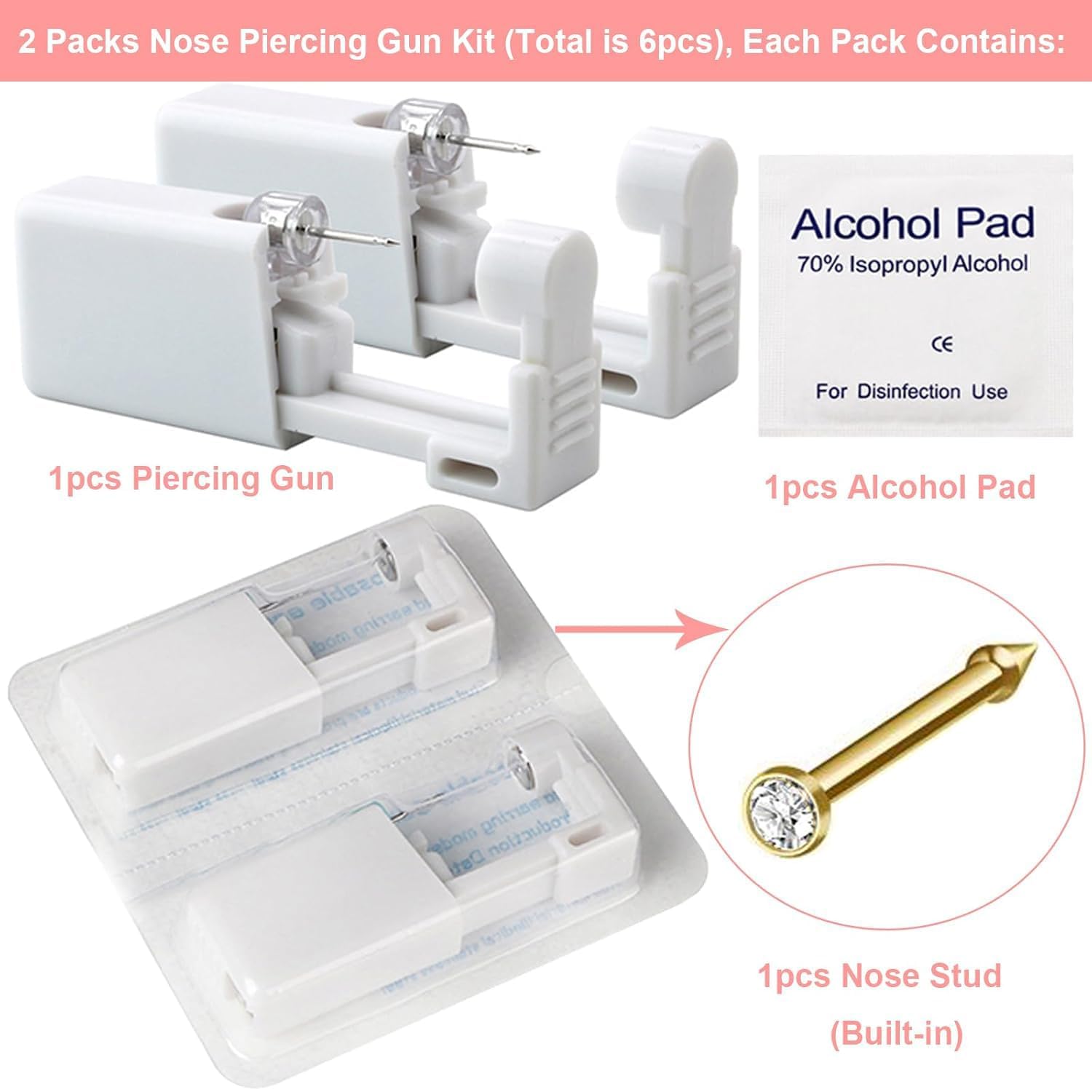 Lyuxzad pistola nasal con pendiente integrado para colocación rápida.
