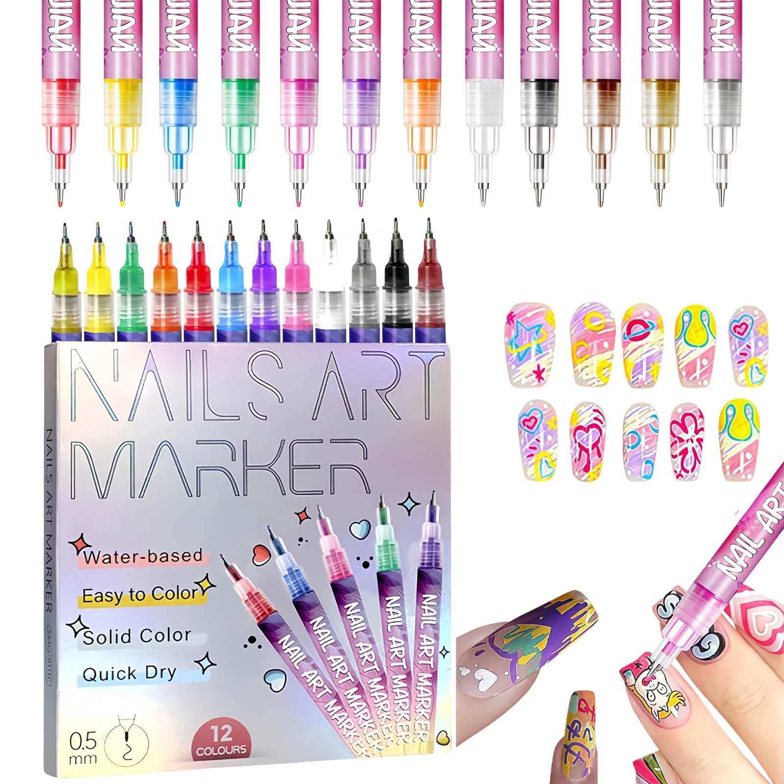 LZUPIKC set de boligrafos para arte de uñas con punta 0.5mm, ideal para trazos finos.