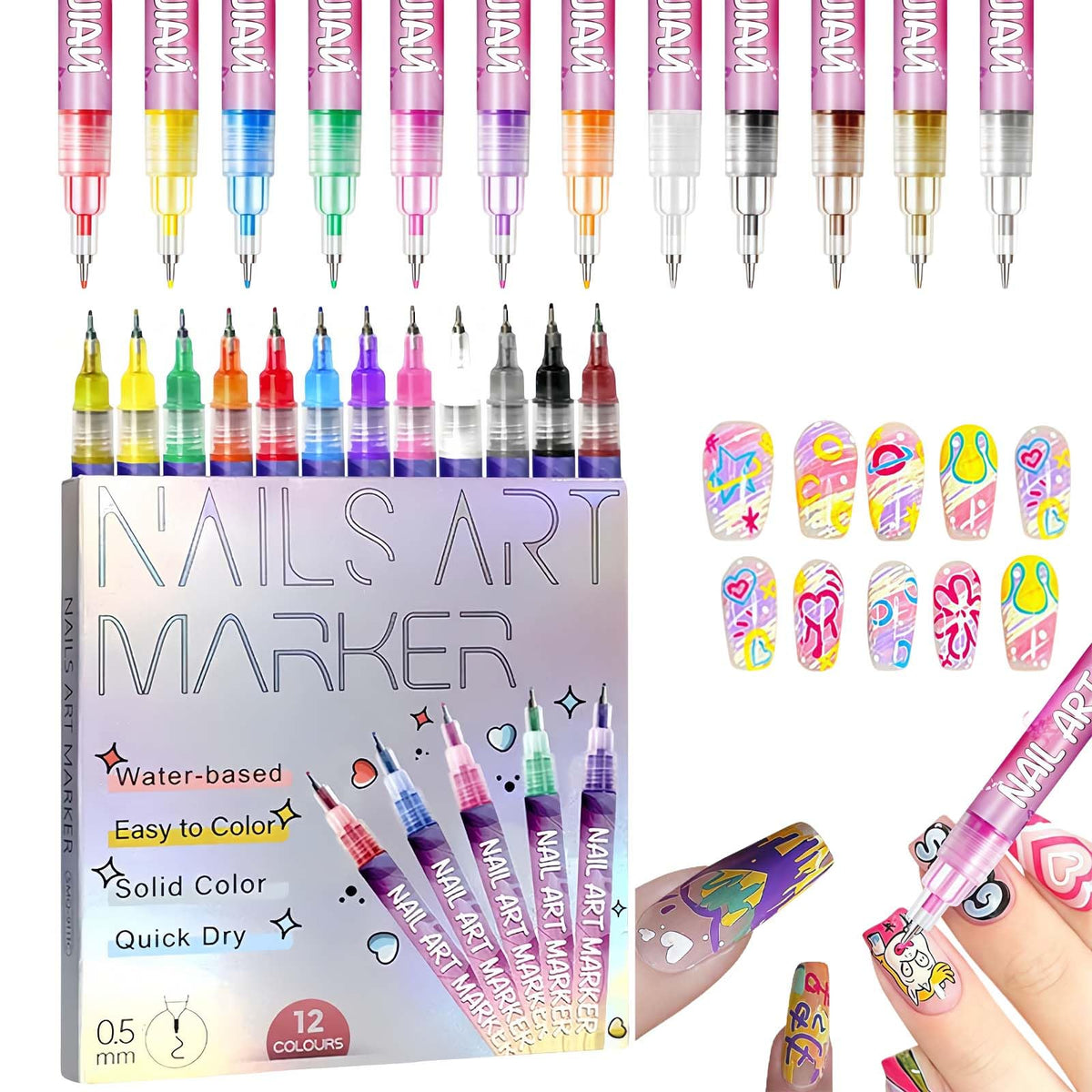 LZUPIKC set de boligrafos para arte de uñas con punta 0.5mm, ideal para trazos finos.