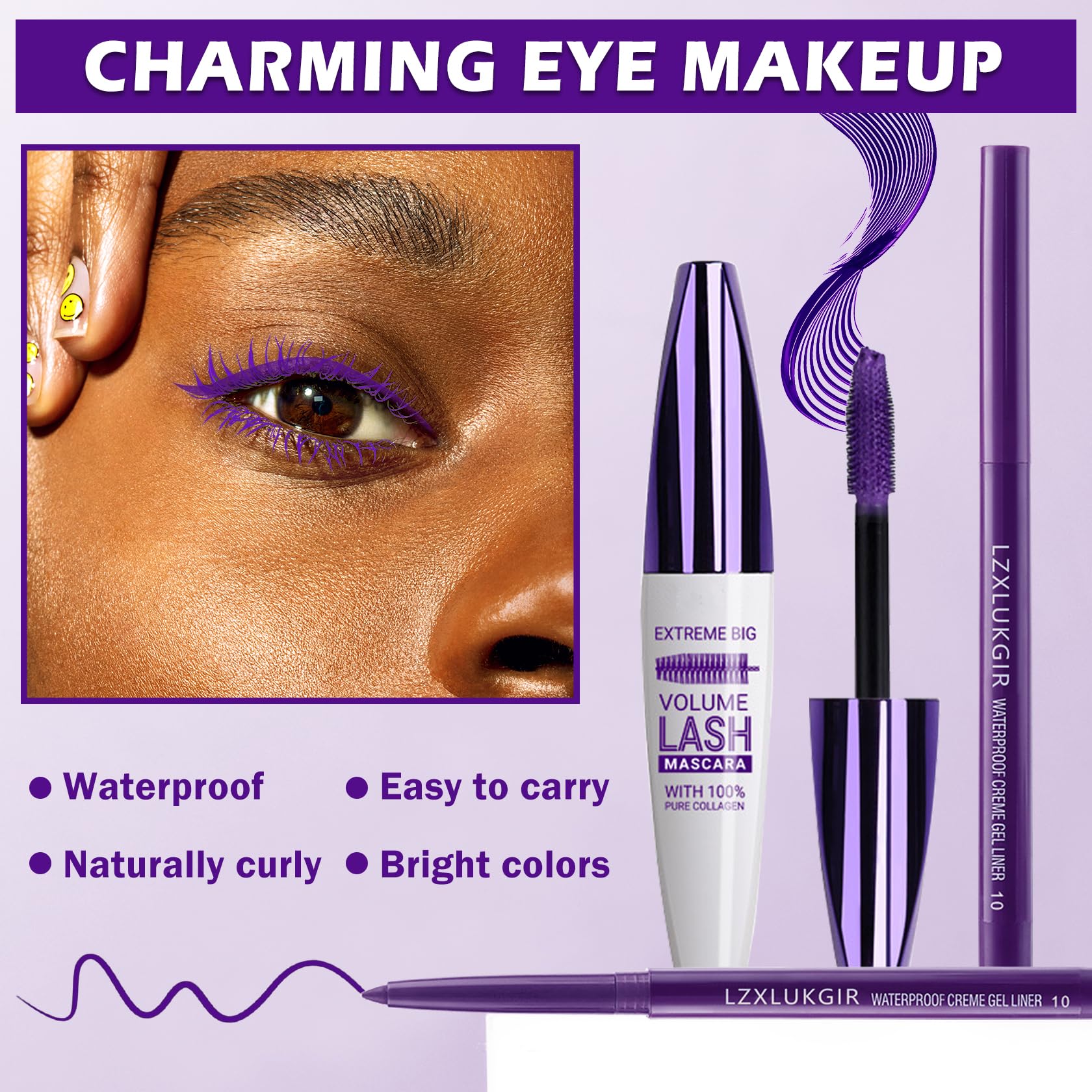 LZXLUKGIR Muestra de color delineador morado para ensayo tono.
