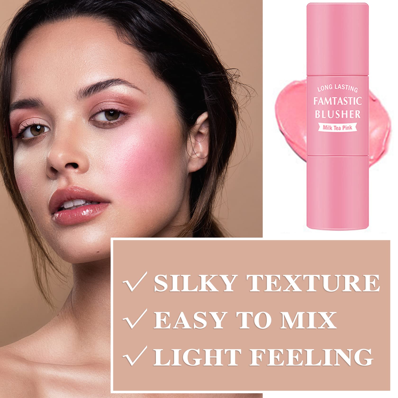 LZYLLS blush stick con difuminado fácil para mejillas, labios y ojos.